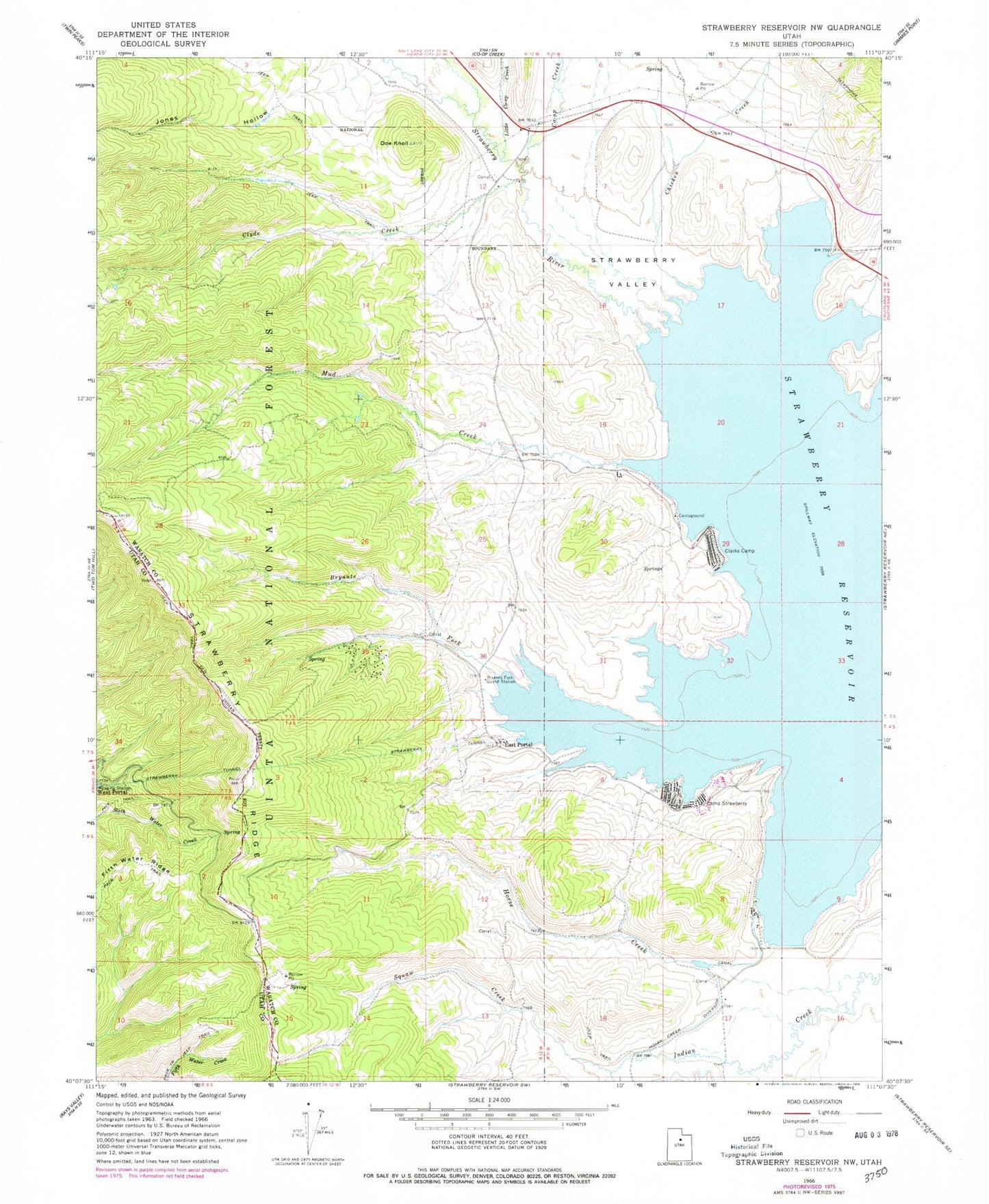 Classic USGS Strawberry Reservoir NW Utah 7.5'x7.5' Topo Map Image