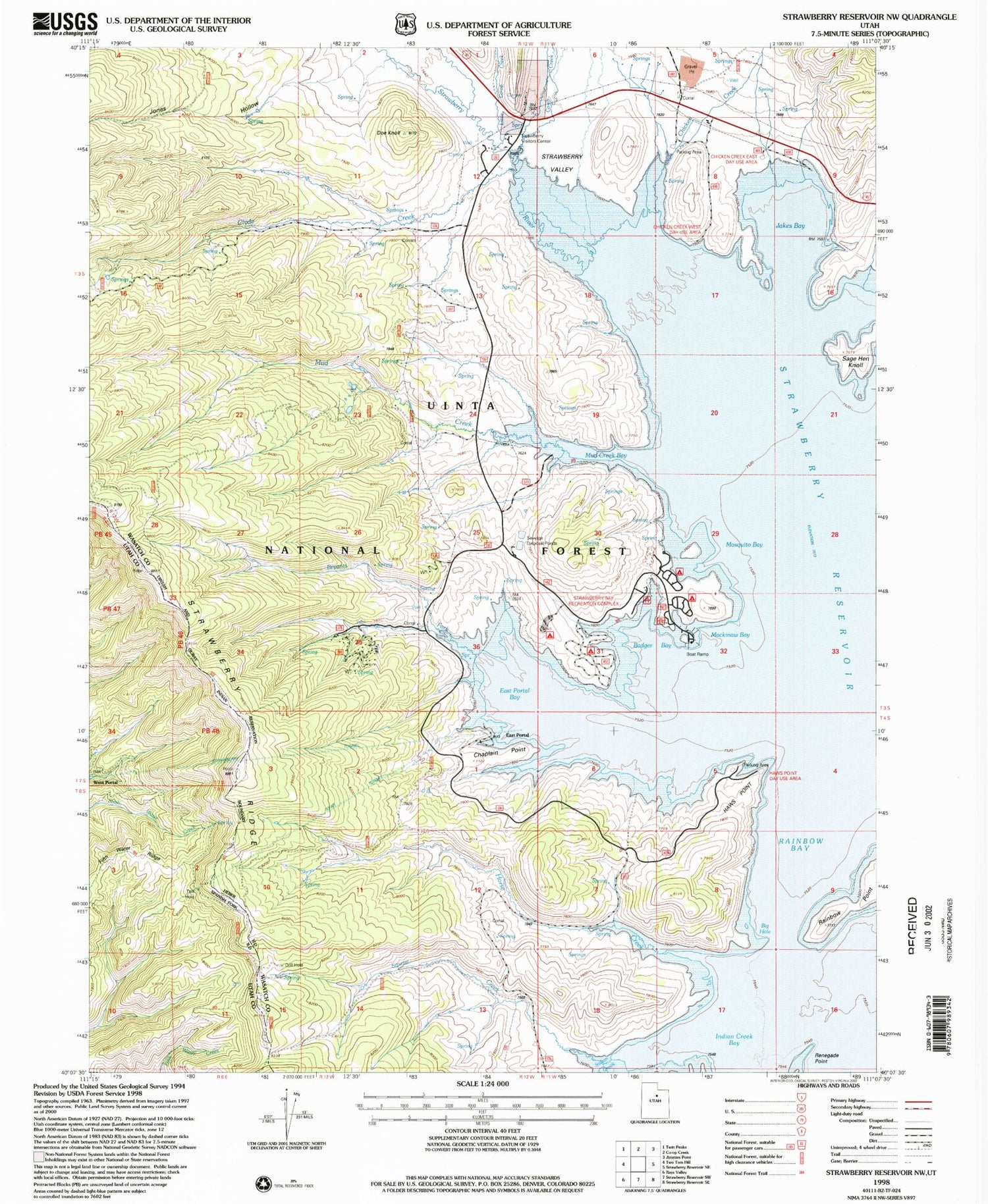 Classic USGS Strawberry Reservoir NW Utah 7.5'x7.5' Topo Map Image