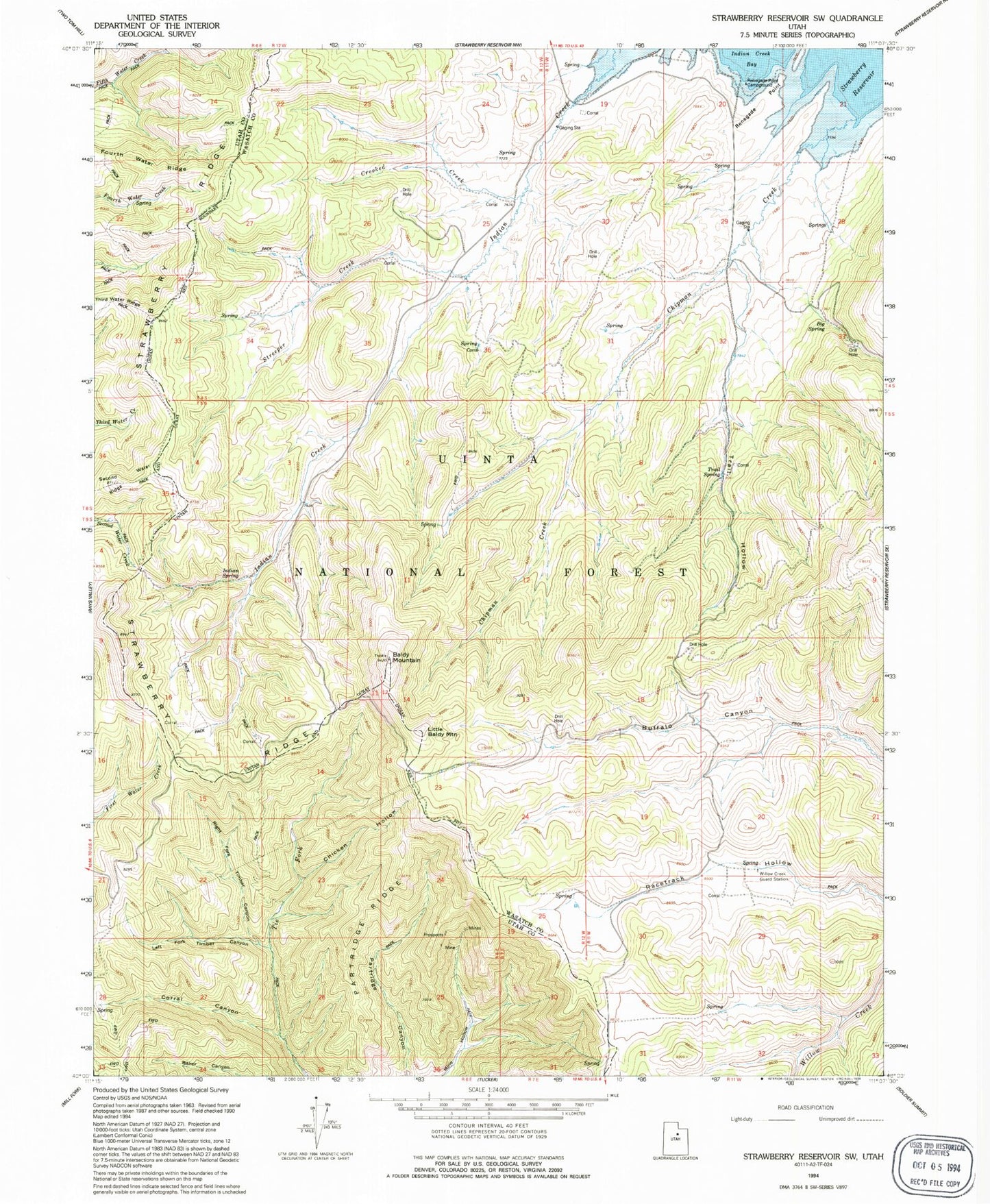 Classic USGS Strawberry Reservoir SW Utah 7.5'x7.5' Topo Map Image