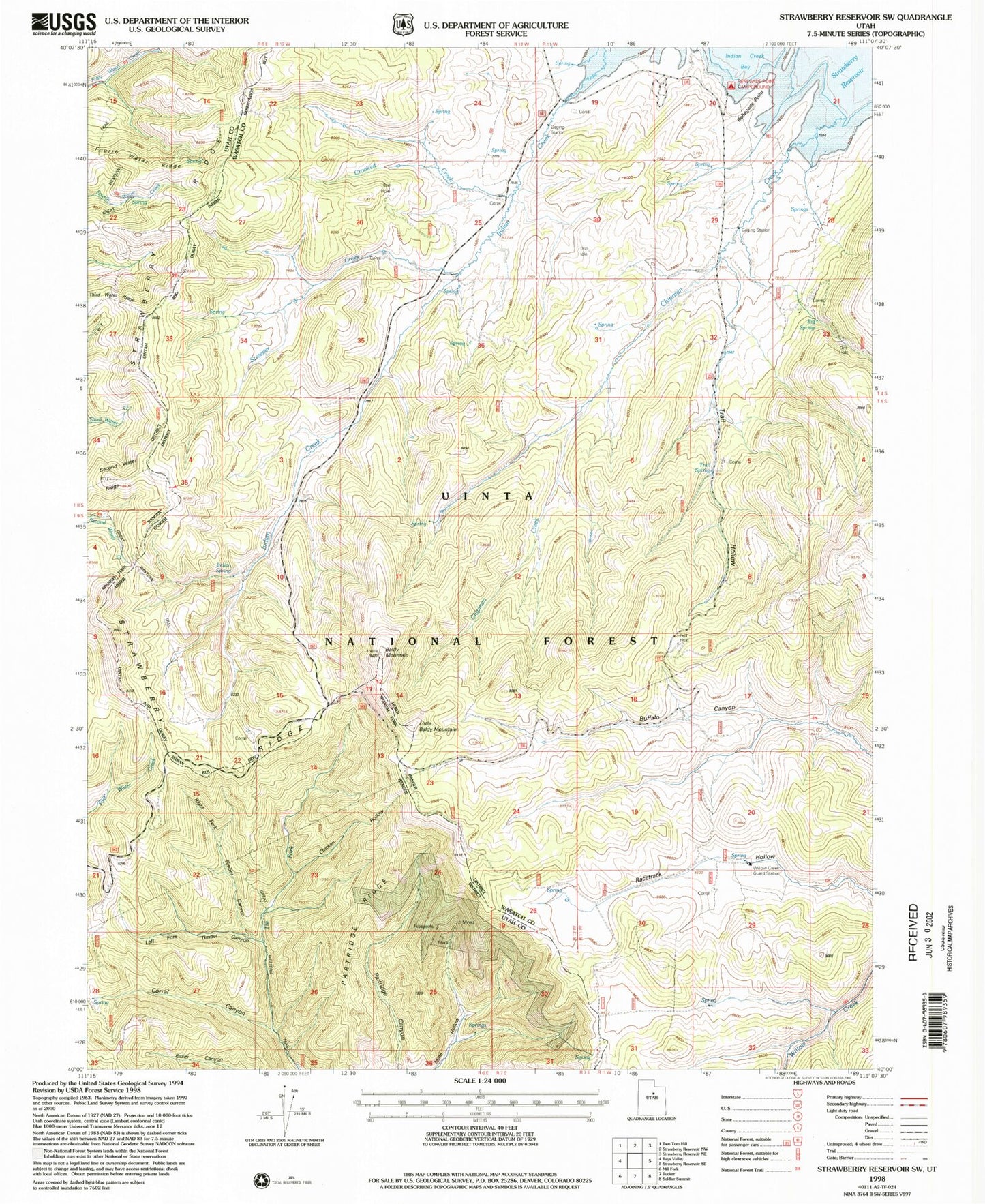 Classic USGS Strawberry Reservoir SW Utah 7.5'x7.5' Topo Map Image