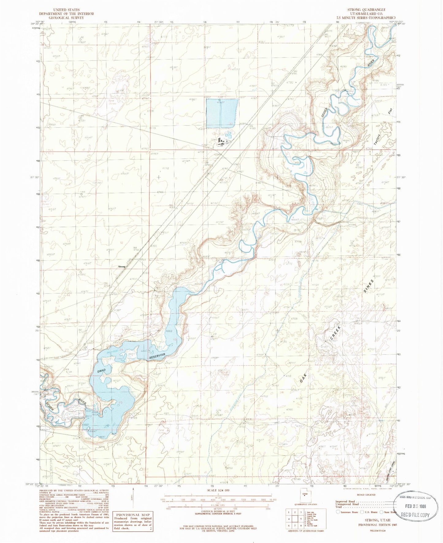 Classic USGS Strong Utah 7.5'x7.5' Topo Map Image