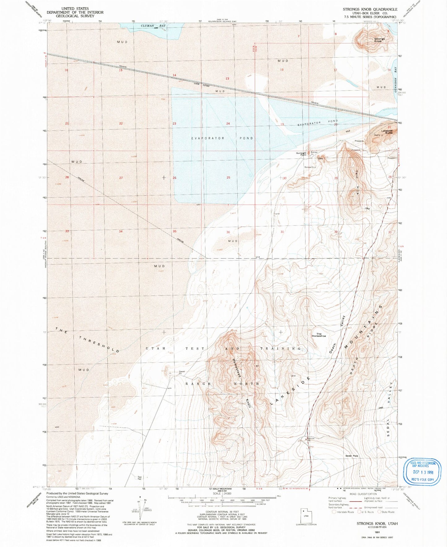 Classic USGS Strongs Knob Utah 7.5'x7.5' Topo Map Image