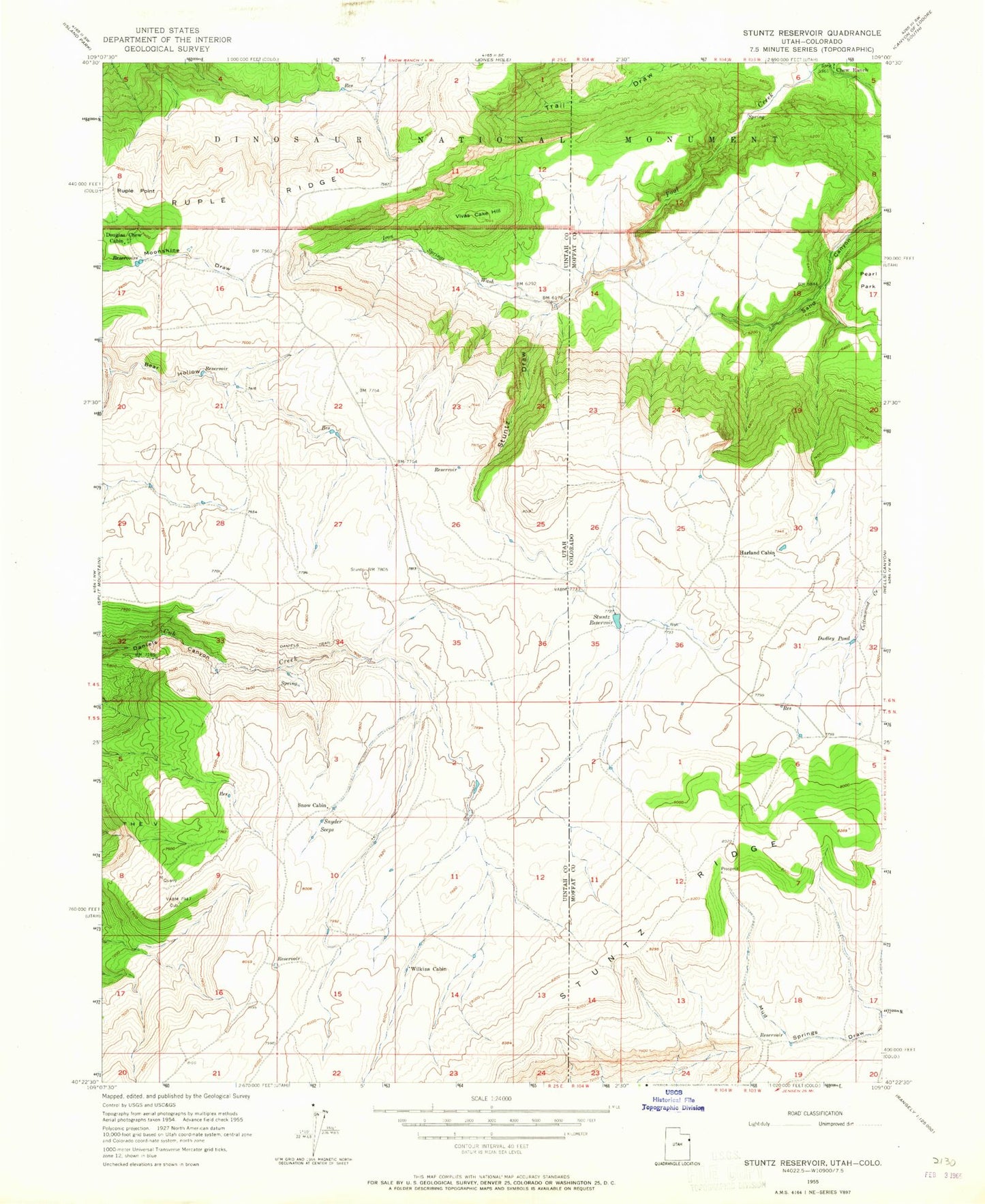 Classic USGS Stuntz Reservoir Colorado 7.5'x7.5' Topo Map Image