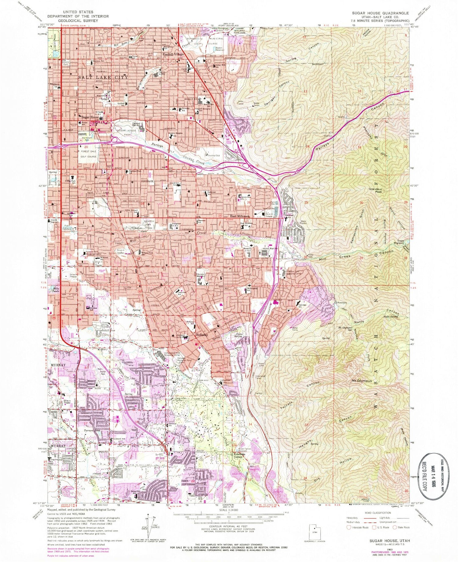 Classic USGS Sugar House Utah 7.5'x7.5' Topo Map Image