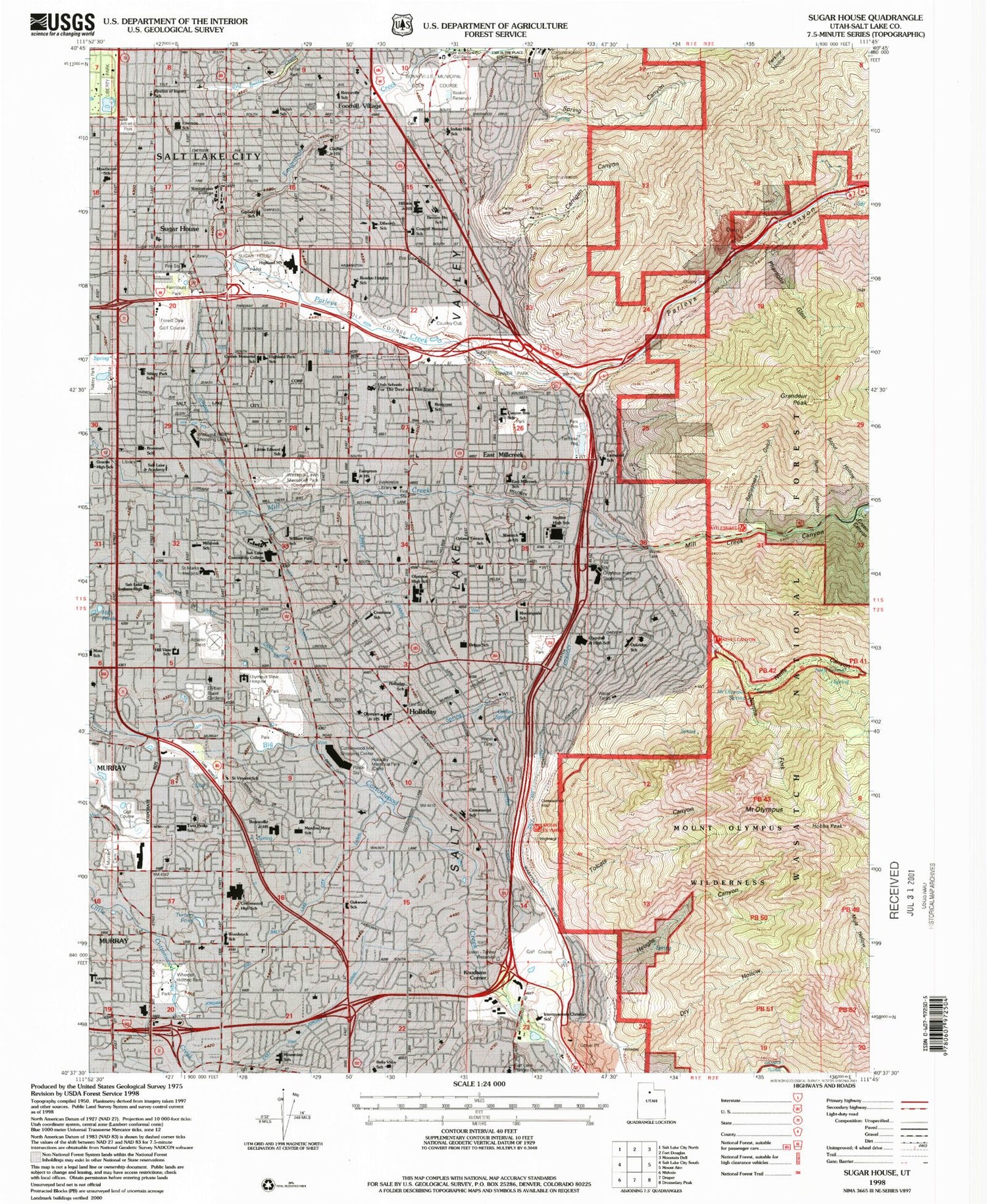 Classic USGS Sugar House Utah 7.5'x7.5' Topo Map Image