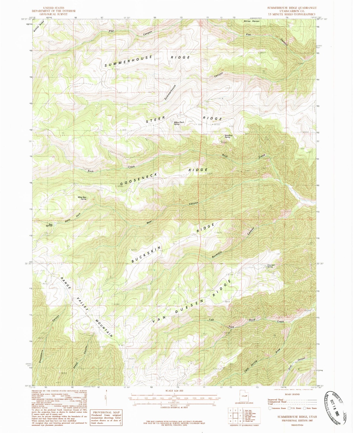 Classic USGS Summerhouse Ridge Utah 7.5'x7.5' Topo Map Image
