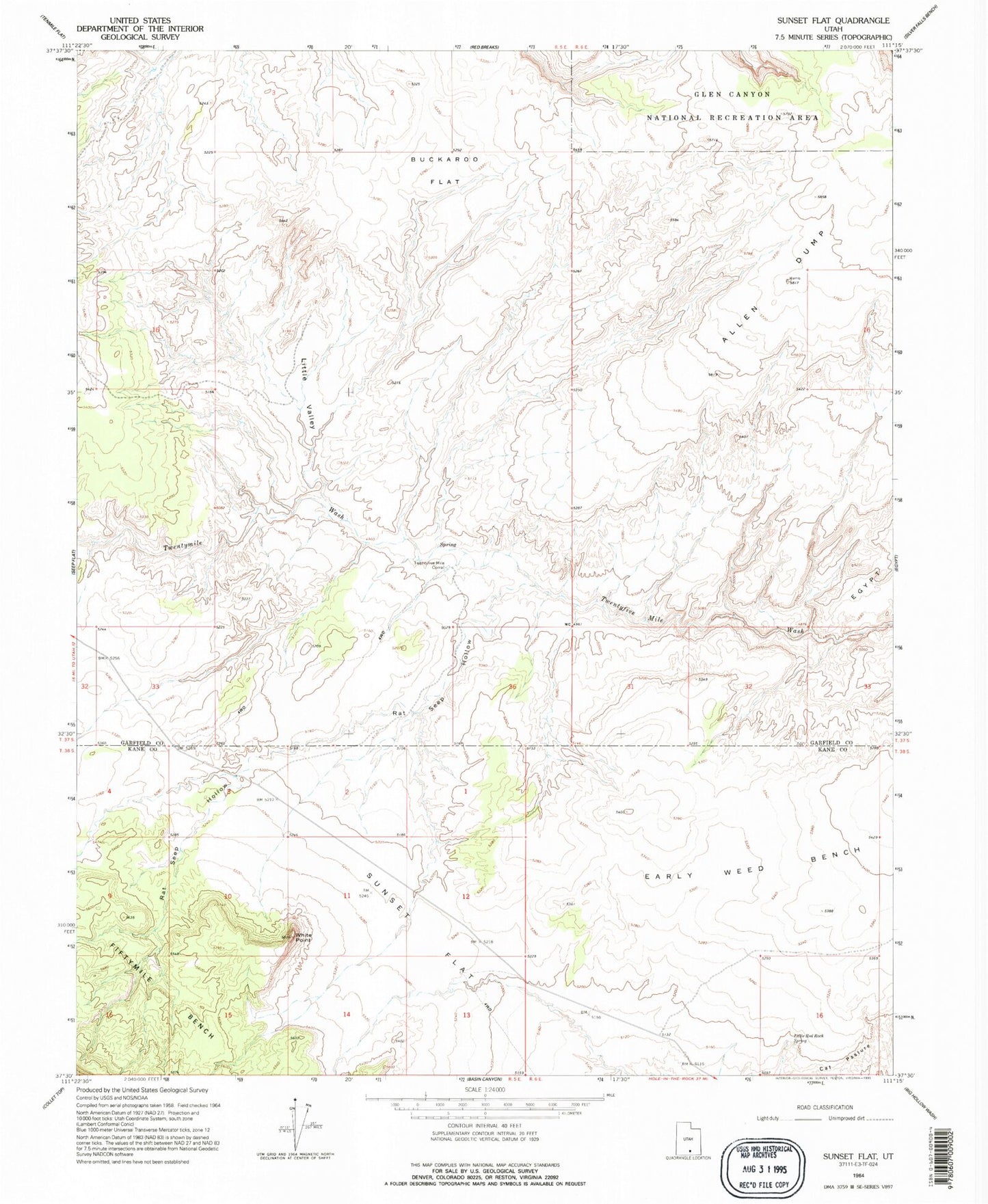 Classic USGS Sunset Flat Utah 7.5'x7.5' Topo Map Image