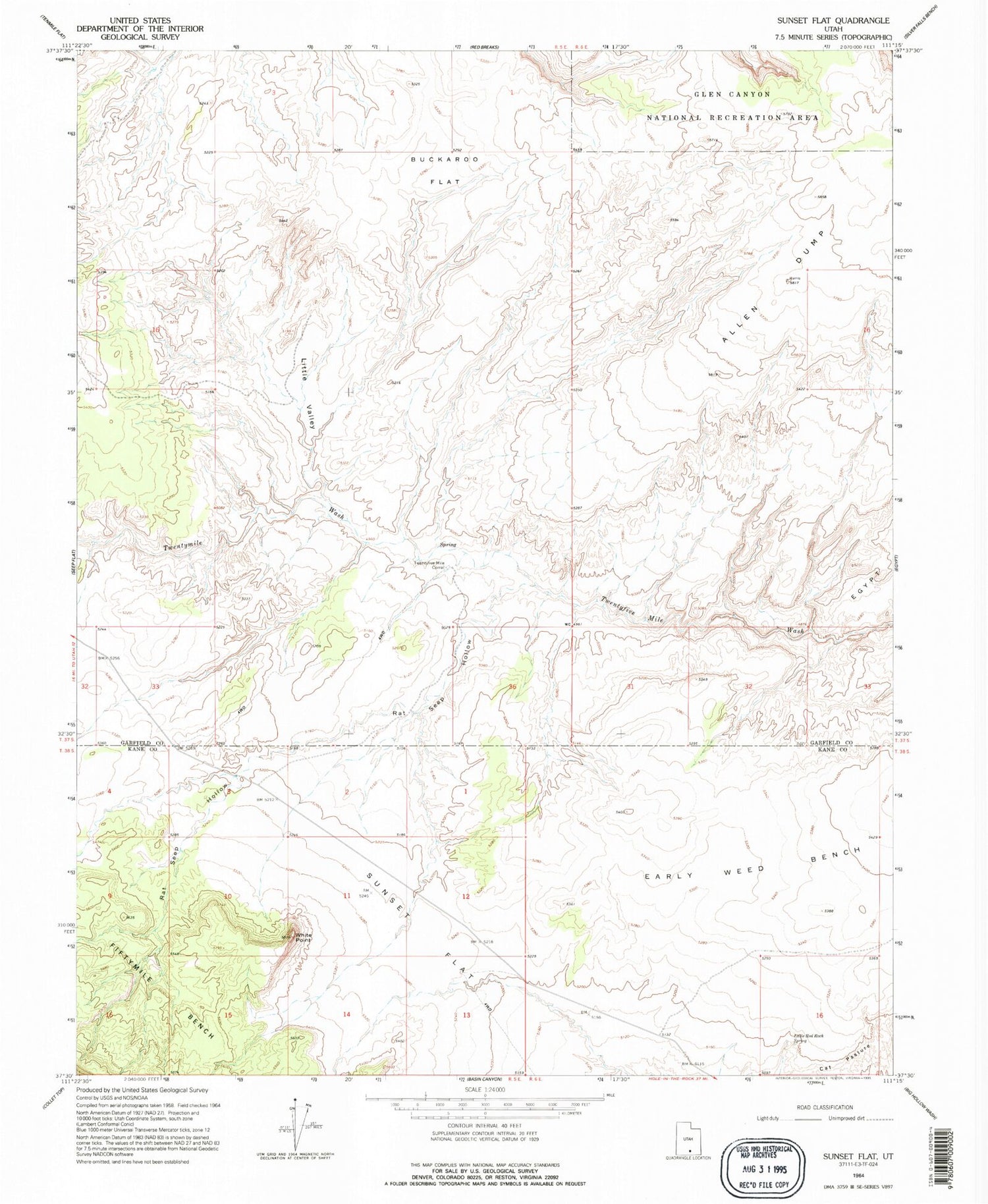 Classic USGS Sunset Flat Utah 7.5'x7.5' Topo Map Image