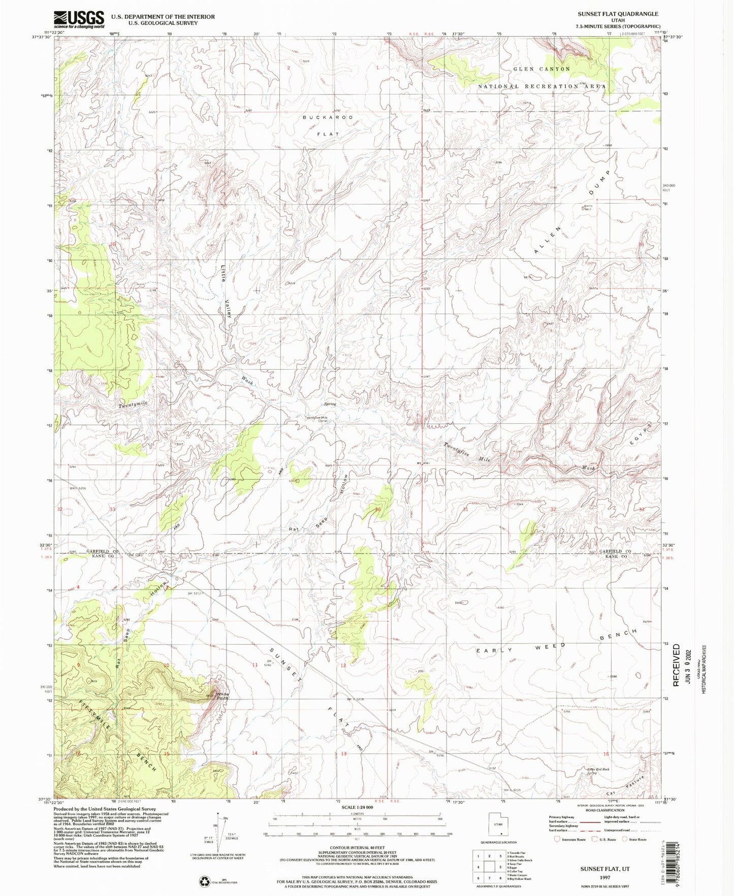 Classic USGS Sunset Flat Utah 7.5'x7.5' Topo Map Image