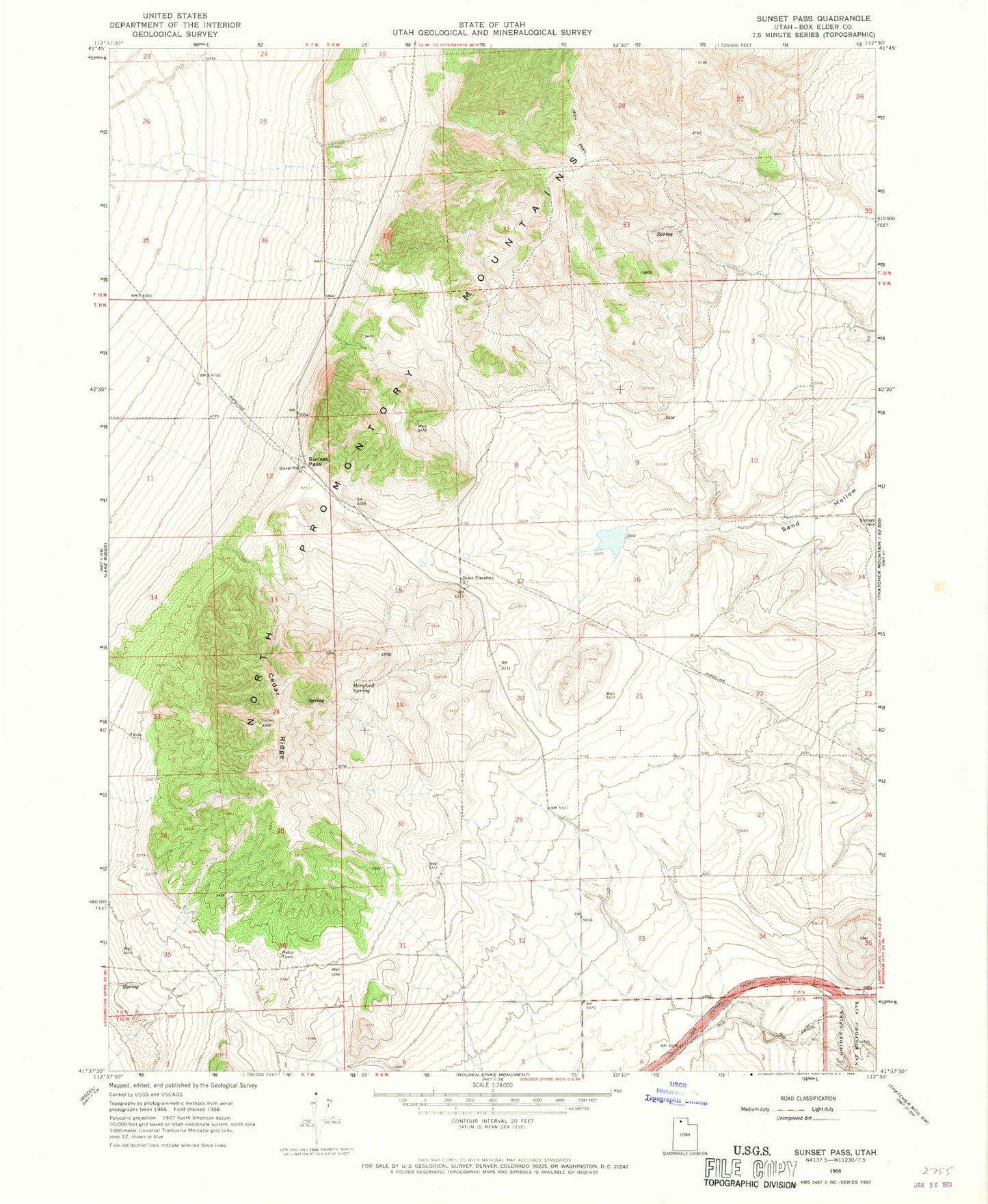 Classic USGS Sunset Pass Utah 7.5'x7.5' Topo Map Image