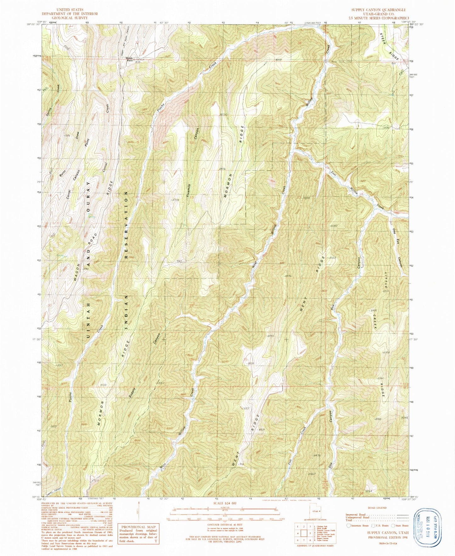 Classic USGS Supply Canyon Utah 7.5'x7.5' Topo Map Image