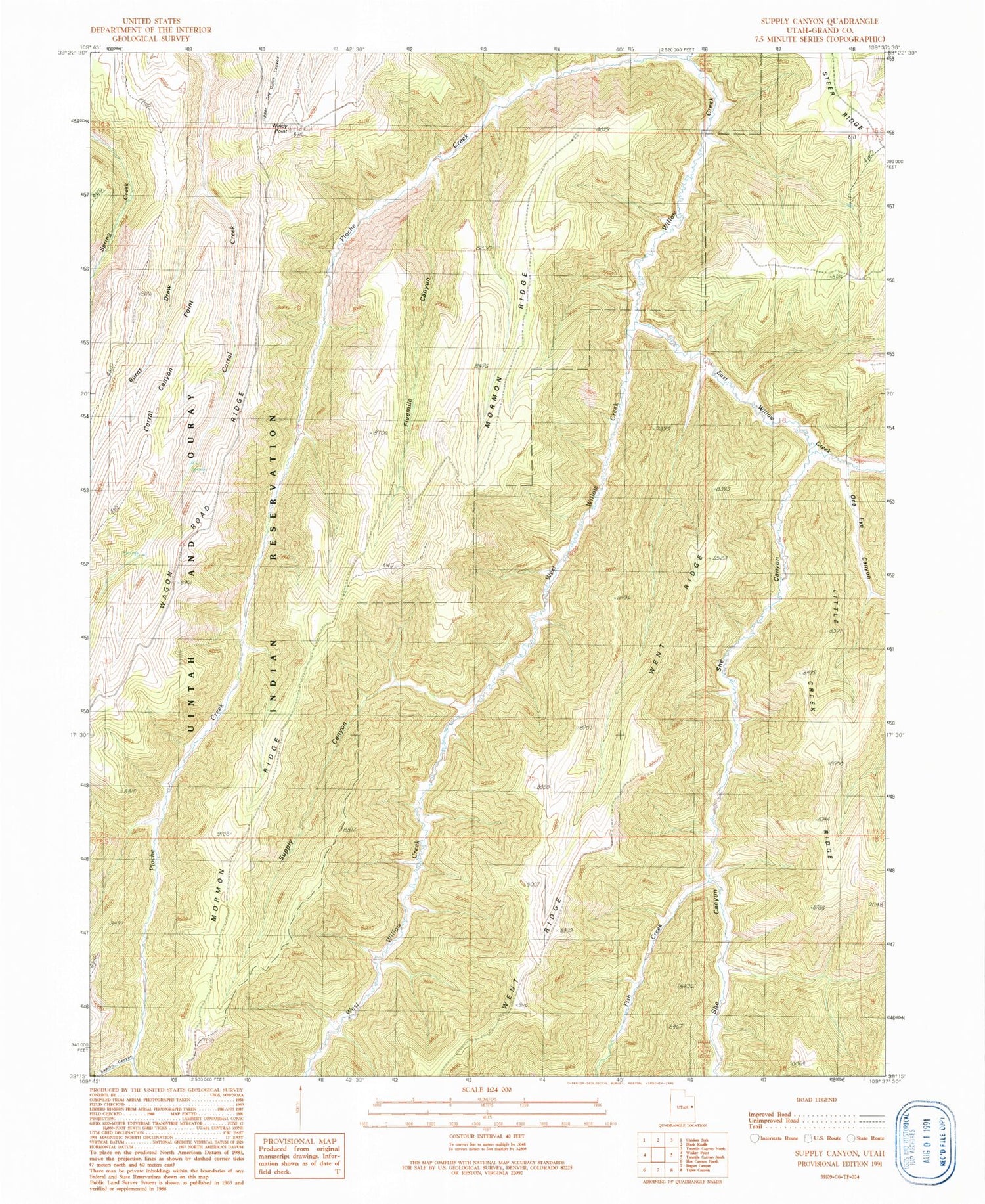 Classic USGS Supply Canyon Utah 7.5'x7.5' Topo Map Image