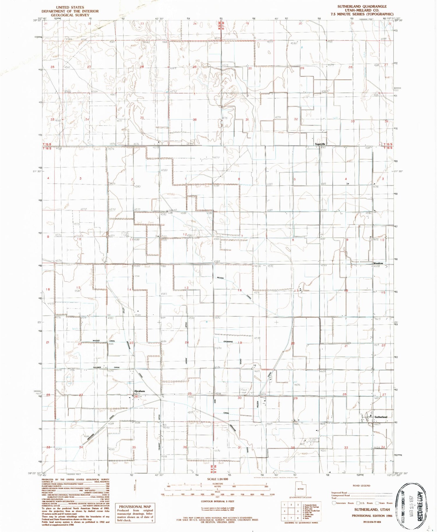 Classic USGS Sutherland Utah 7.5'x7.5' Topo Map Image