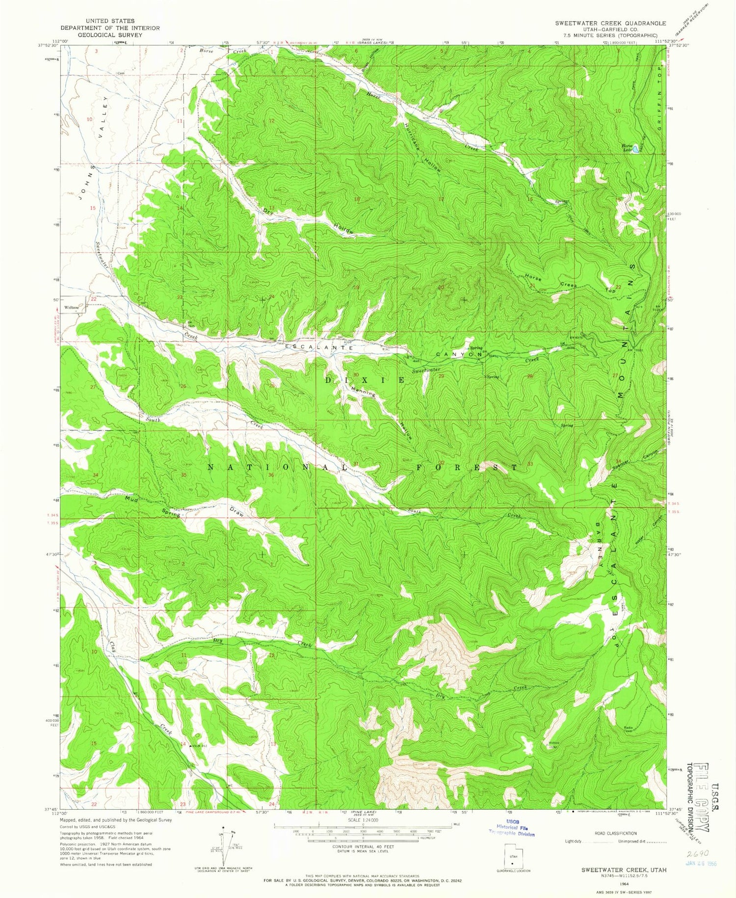 Classic USGS Sweetwater Creek Utah 7.5'x7.5' Topo Map Image