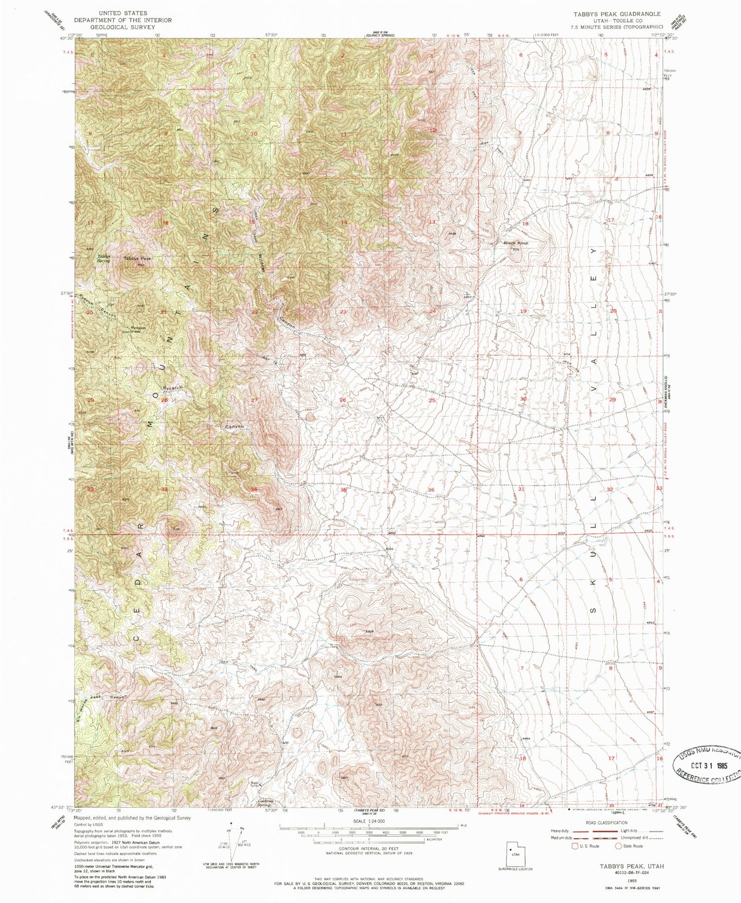 Classic USGS Tabbys Peak Utah 7.5'x7.5' Topo Map Image