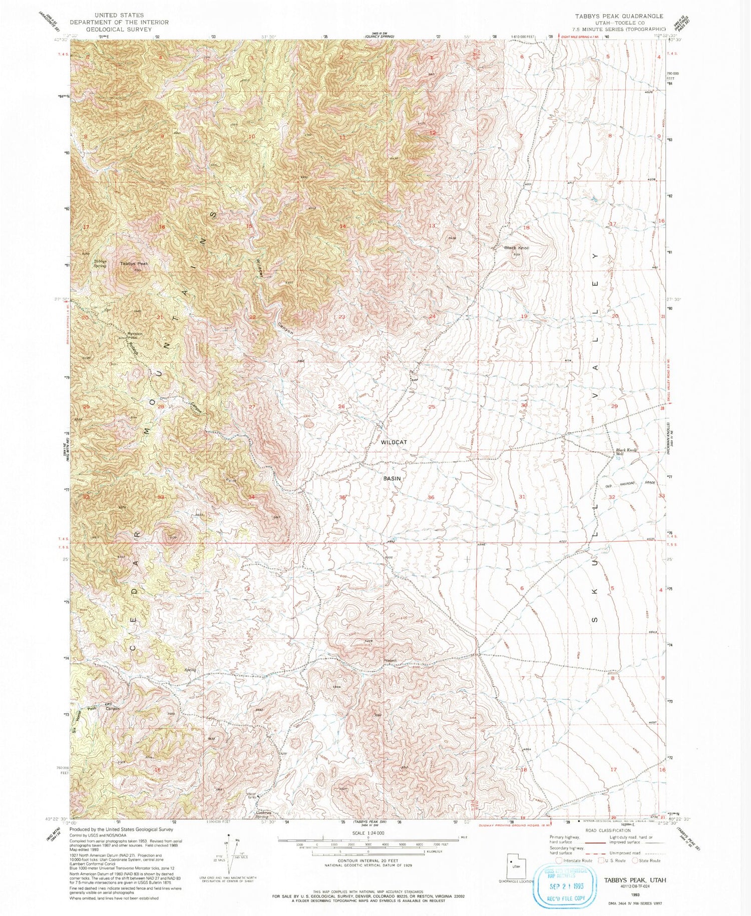 Classic USGS Tabbys Peak Utah 7.5'x7.5' Topo Map Image