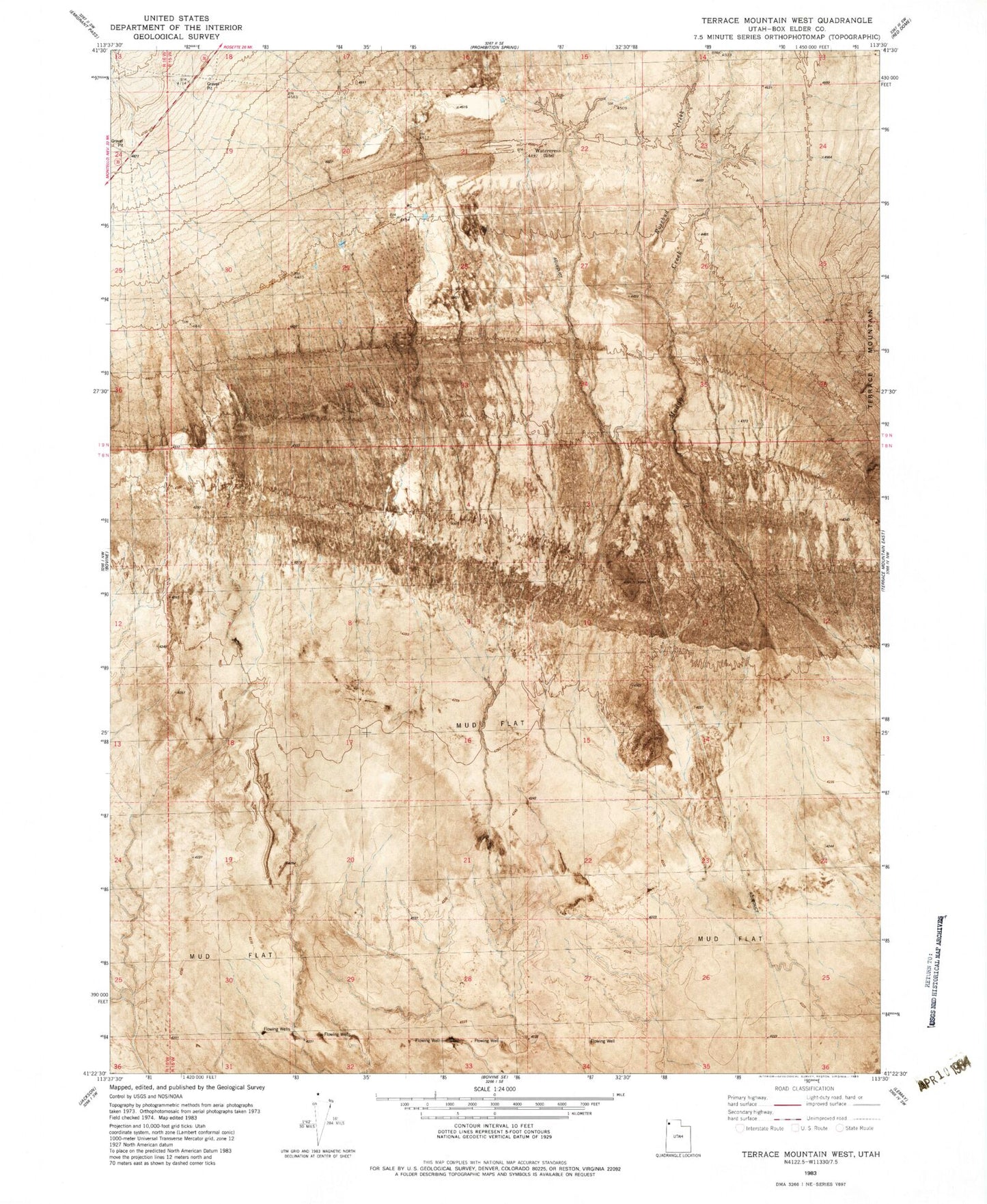 Classic USGS Terrace Mountain West Utah 7.5'x7.5' Topo Map Image