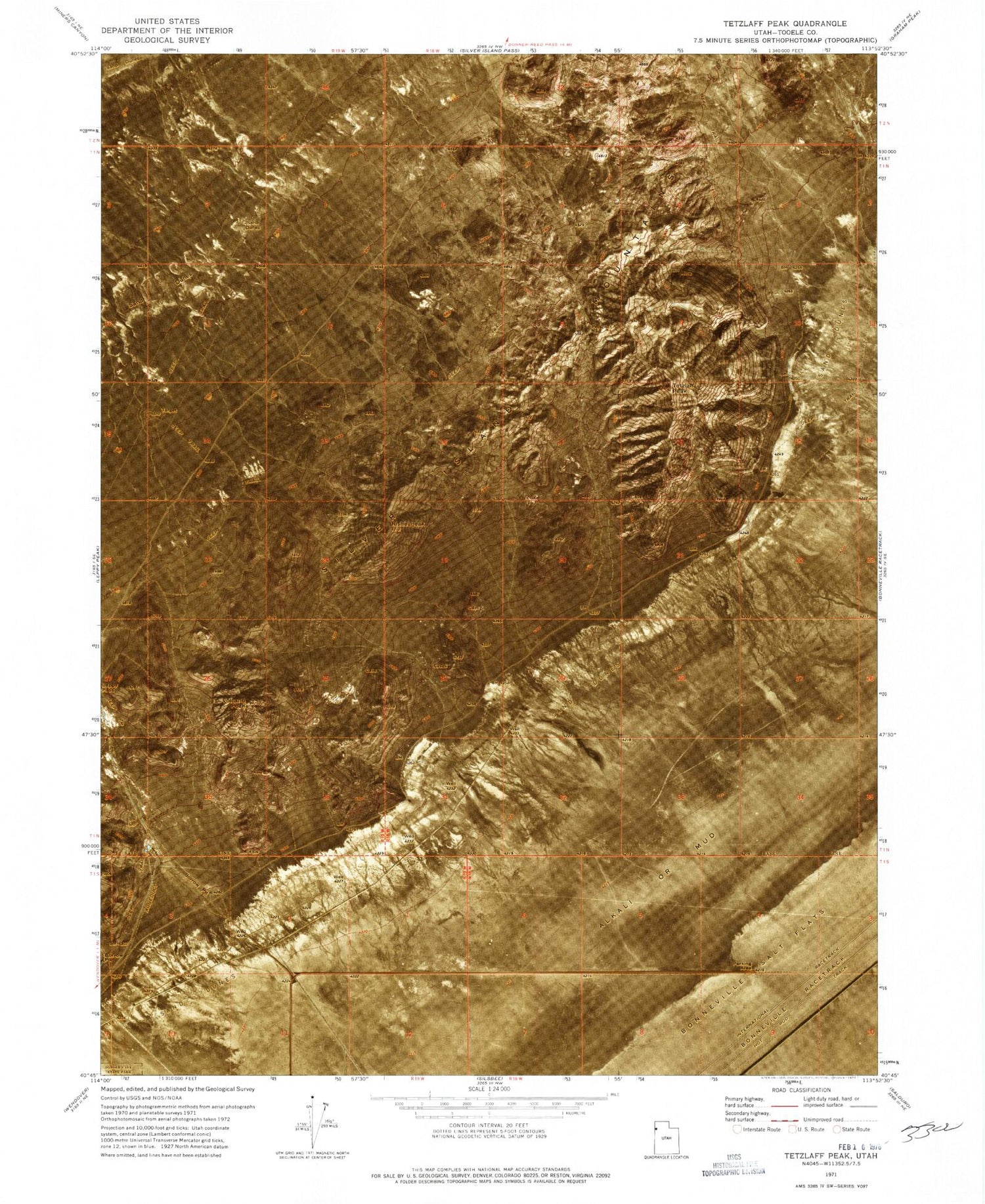 Classic USGS Tetzlaff Peak Utah 7.5'x7.5' Topo Map Image
