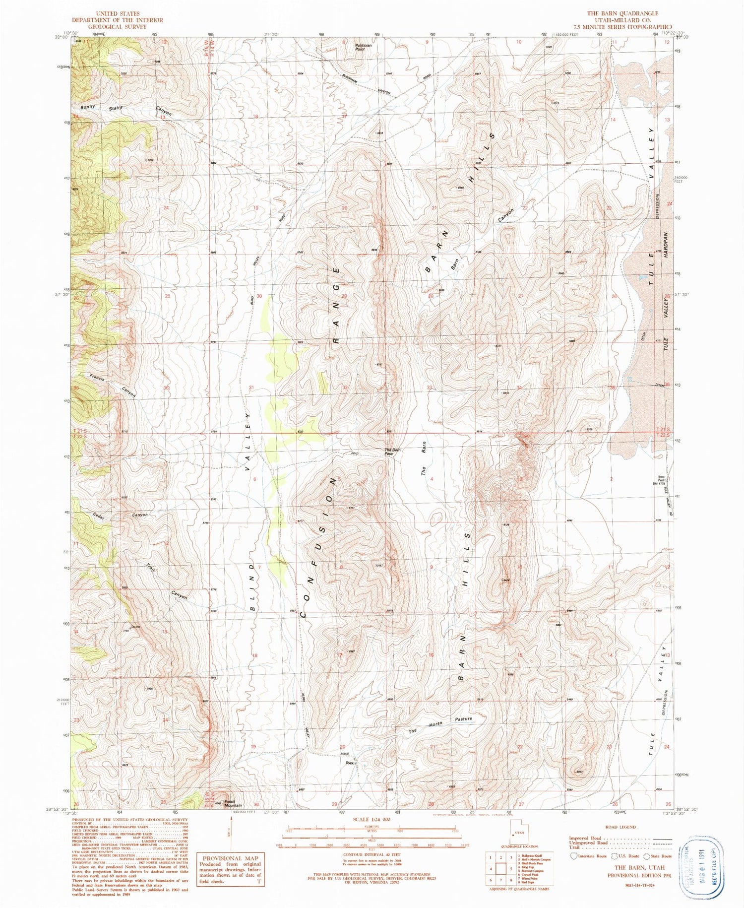 Classic USGS The Barn Utah 7.5'x7.5' Topo Map Image