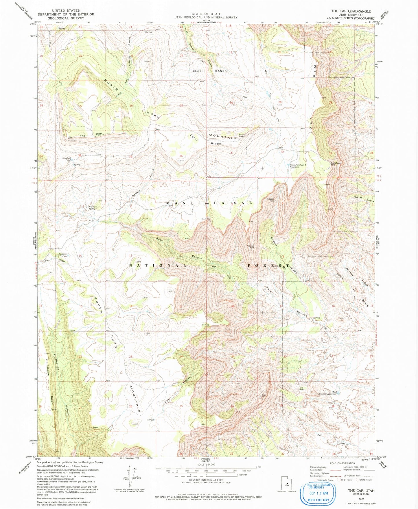 Classic USGS The Cap Utah 7.5'x7.5' Topo Map Image