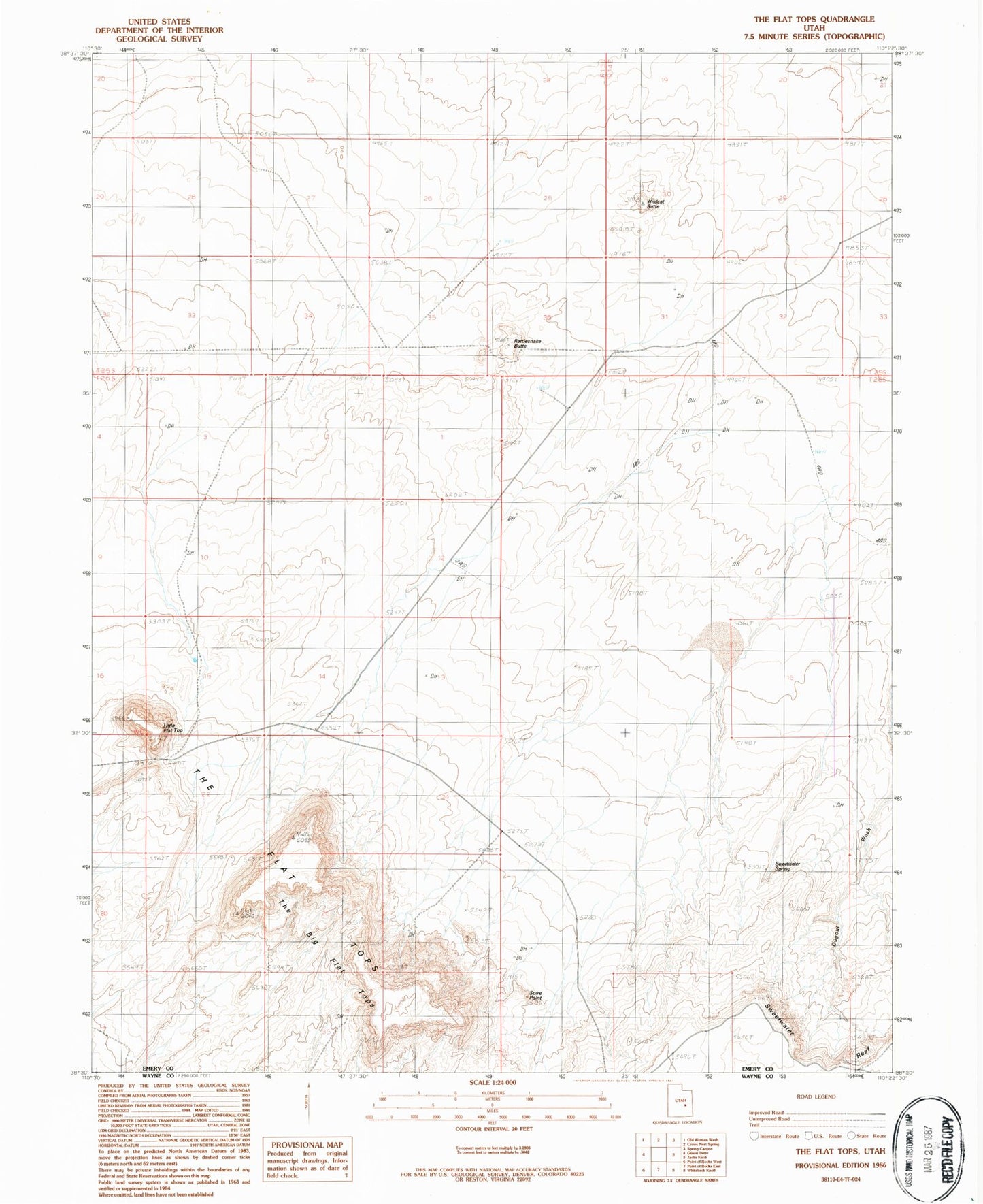 Classic USGS The Flat Tops Utah 7.5'x7.5' Topo Map Image