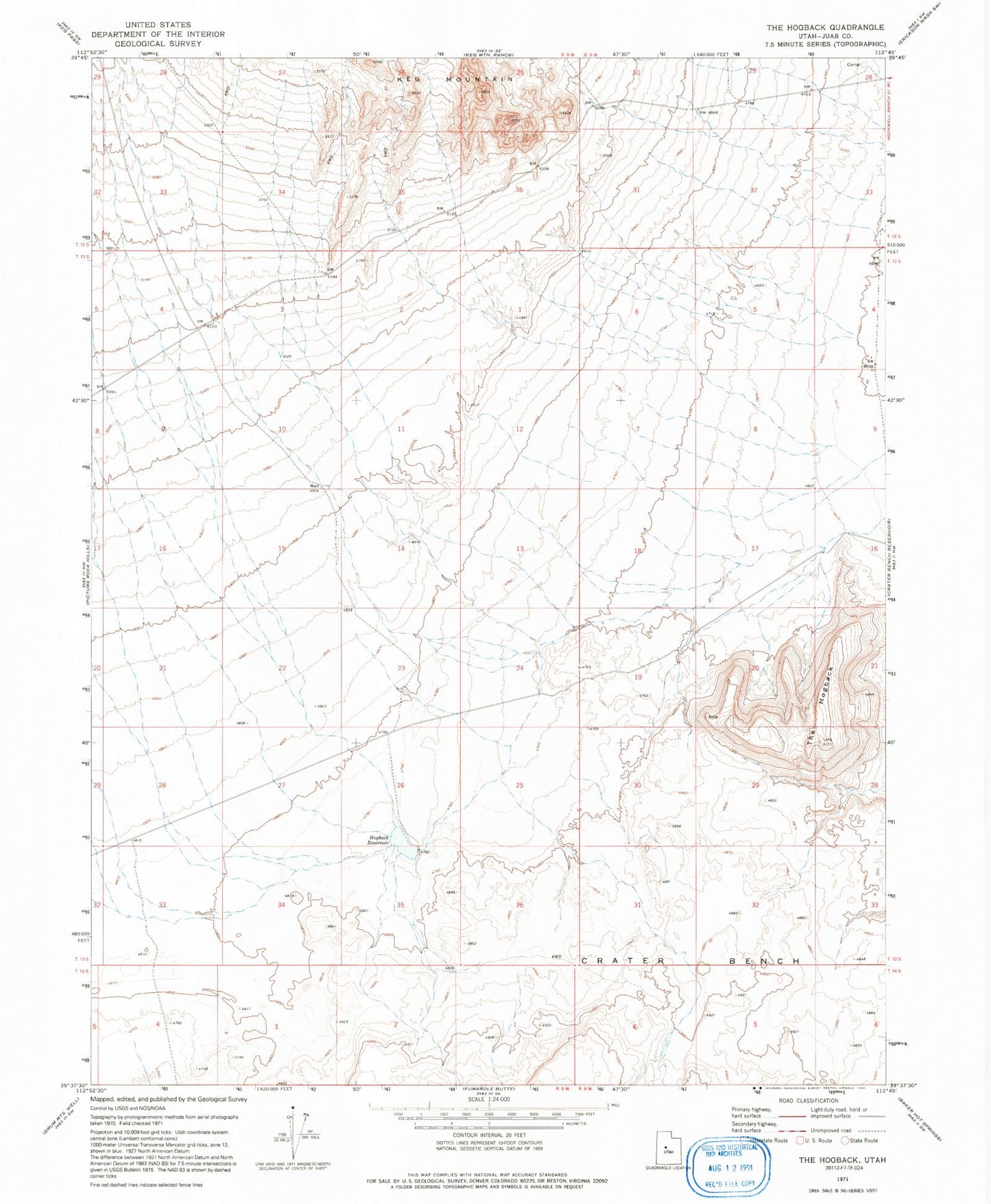 Classic USGS The Hogback Utah 7.5'x7.5' Topo Map Image