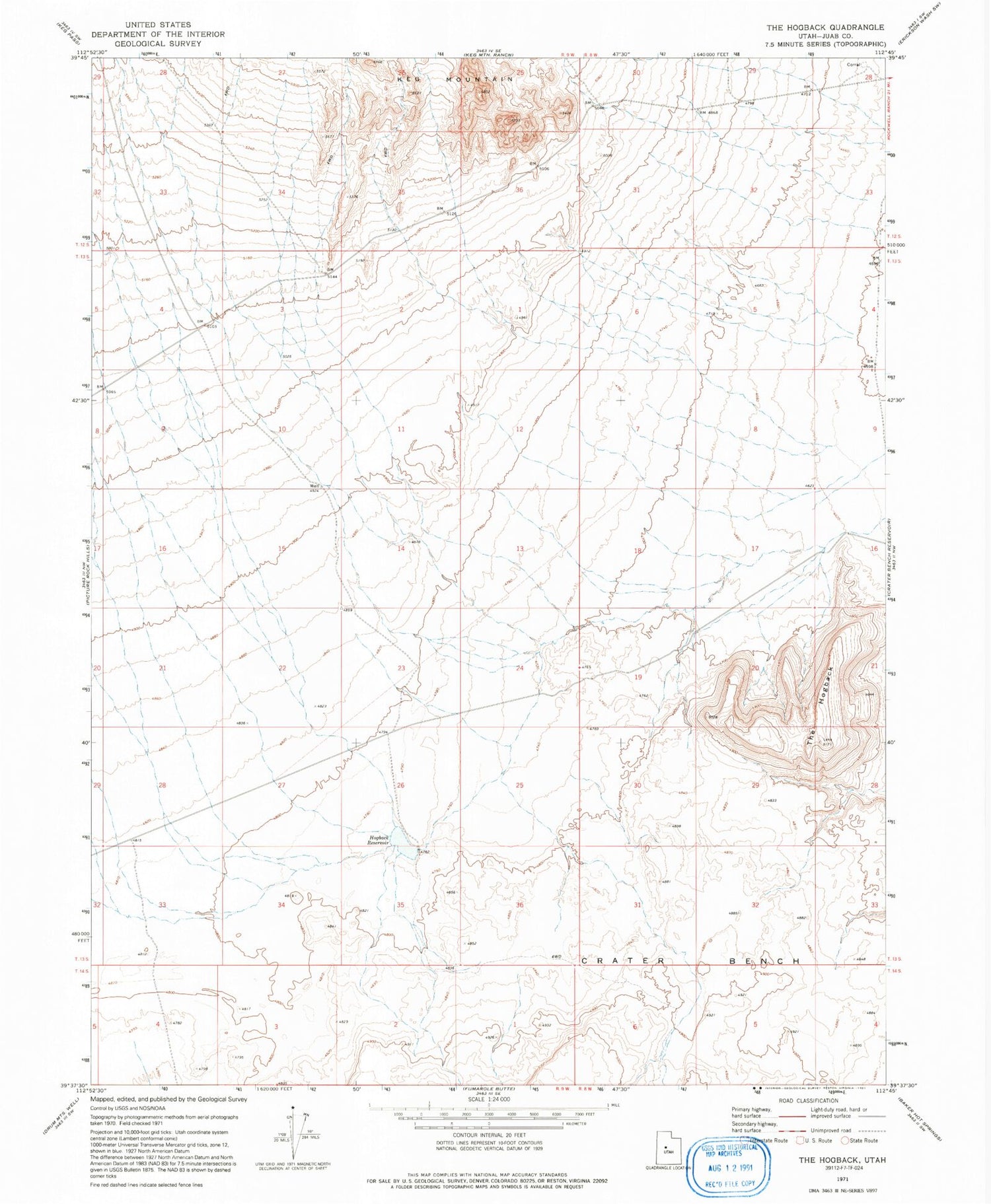 Classic USGS The Hogback Utah 7.5'x7.5' Topo Map Image