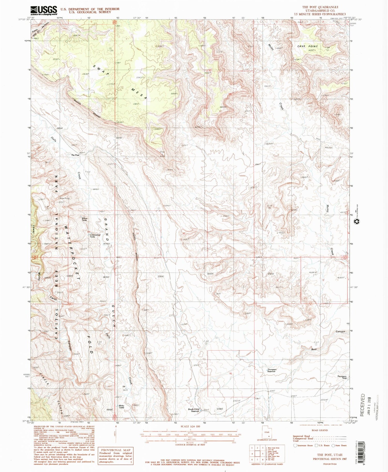 Classic USGS The Post Utah 7.5'x7.5' Topo Map Image