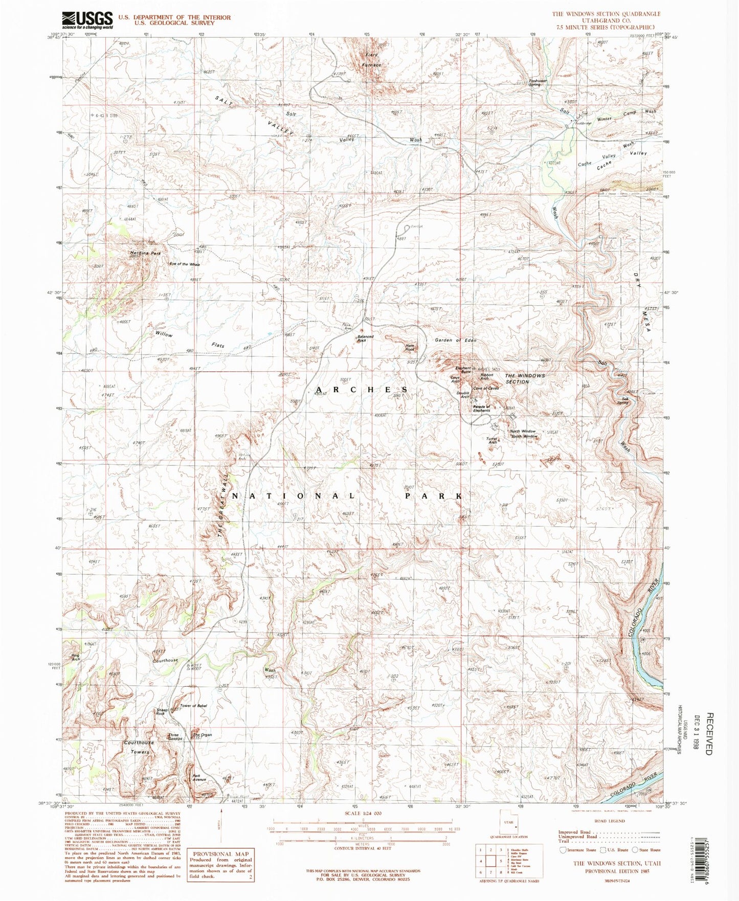 Classic USGS The Windows Section Utah 7.5'x7.5' Topo Map Image