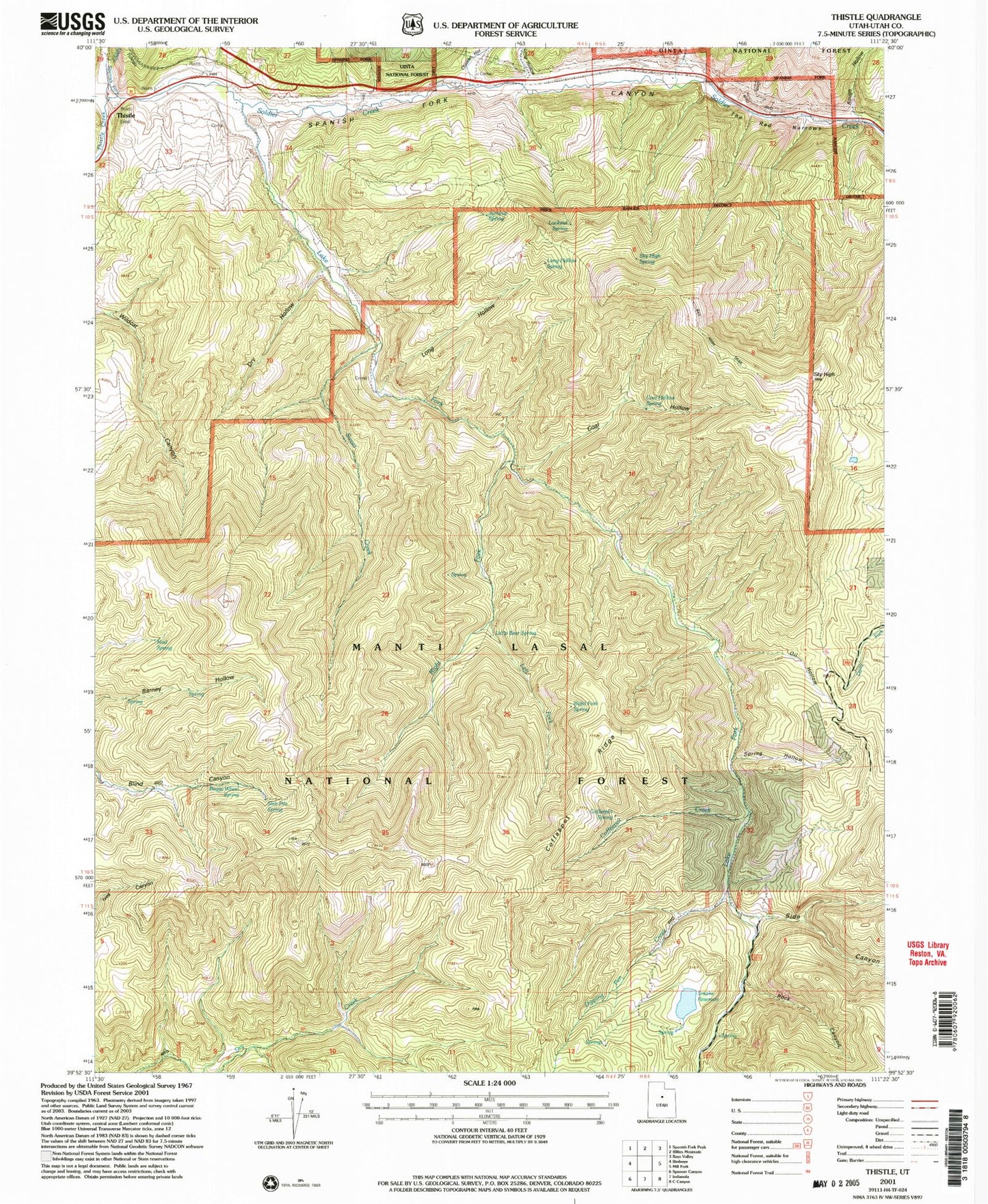 Classic USGS Thistle Utah 7.5'x7.5' Topo Map Image