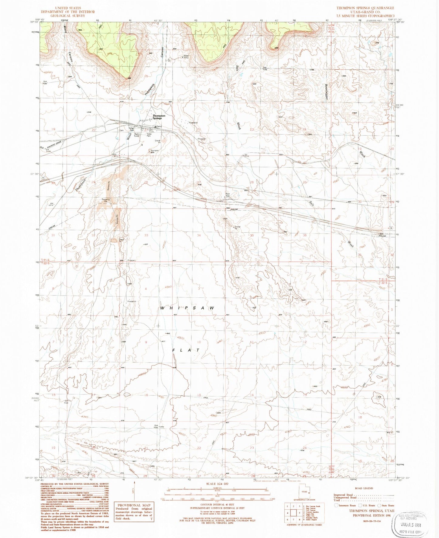 Classic USGS Thompson Springs Utah 7.5'x7.5' Topo Map Image