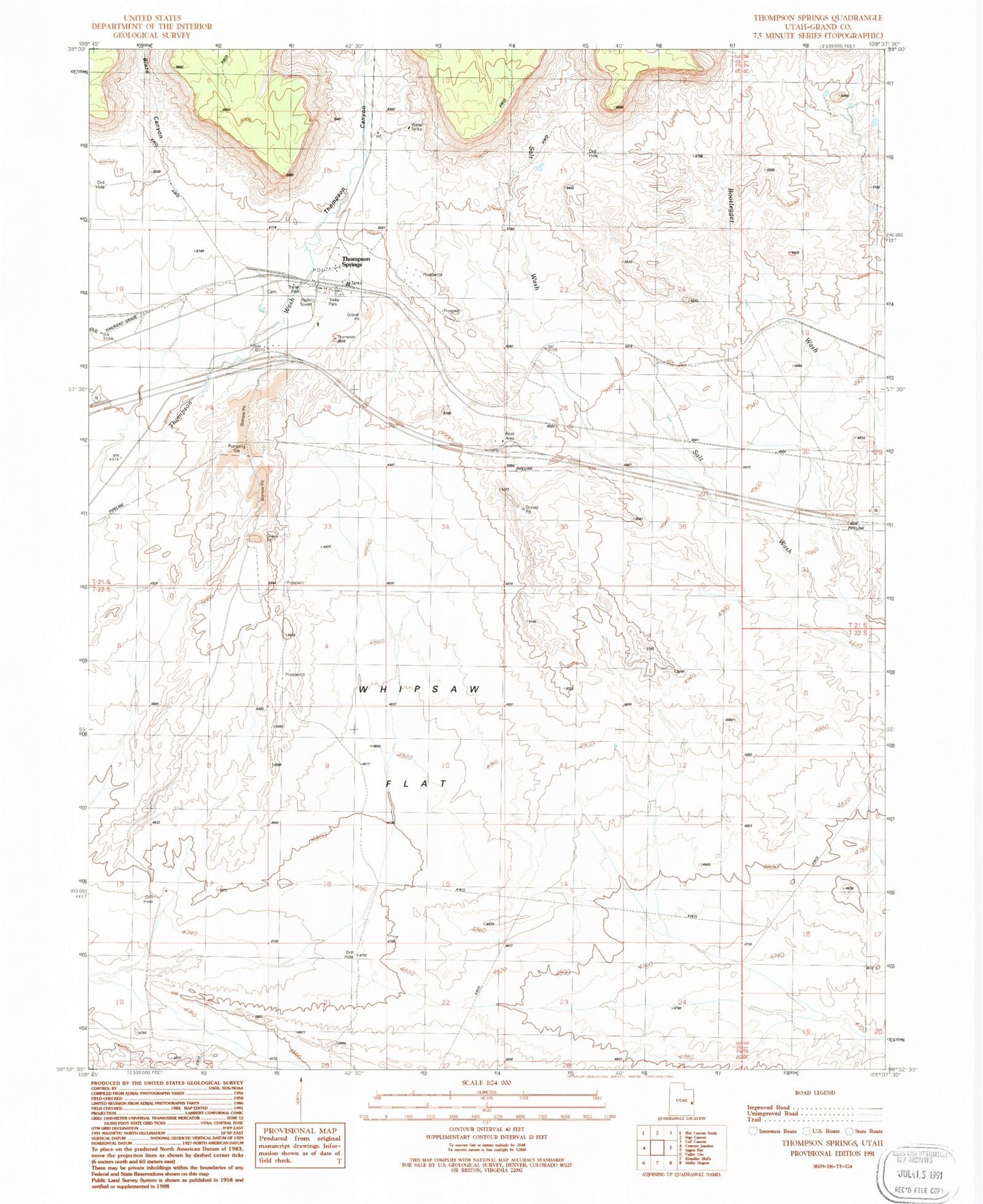 Classic USGS Thompson Springs Utah 7.5'x7.5' Topo Map Image