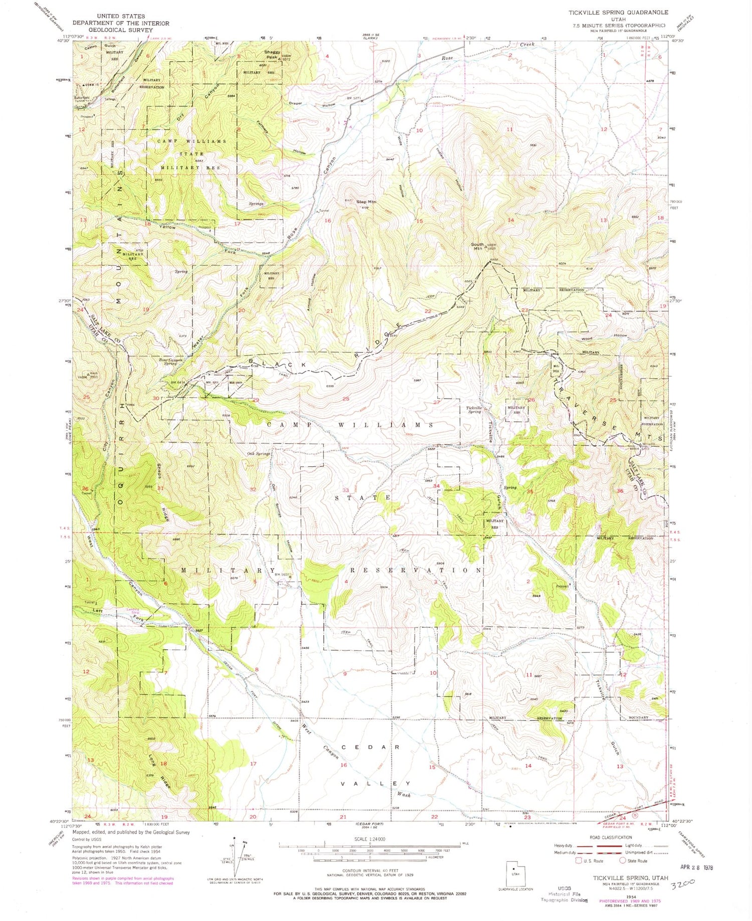 Classic USGS Tickville Spring Utah 7.5'x7.5' Topo Map Image