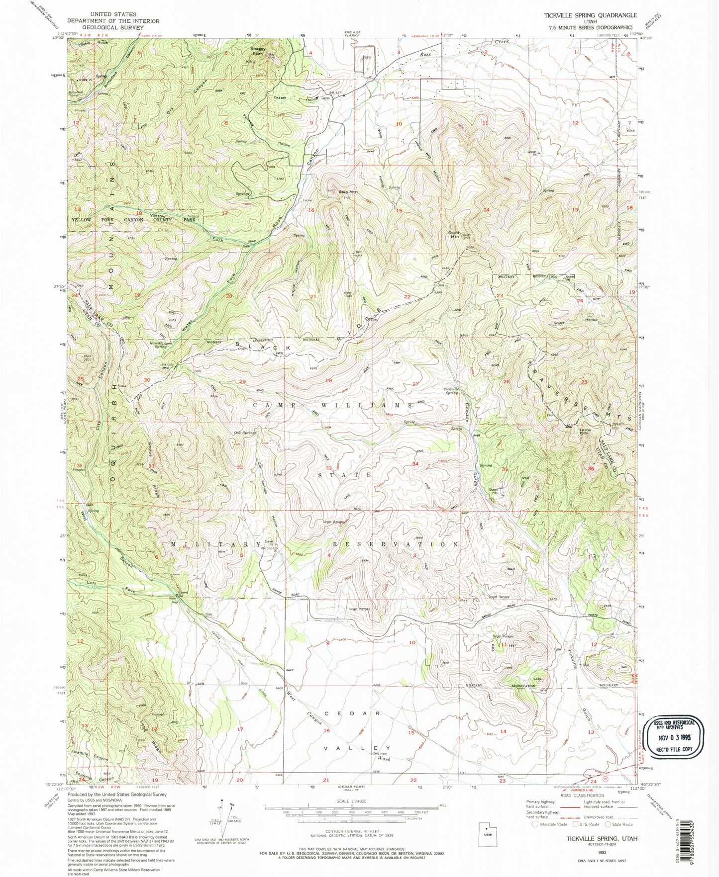 Classic USGS Tickville Spring Utah 7.5'x7.5' Topo Map Image