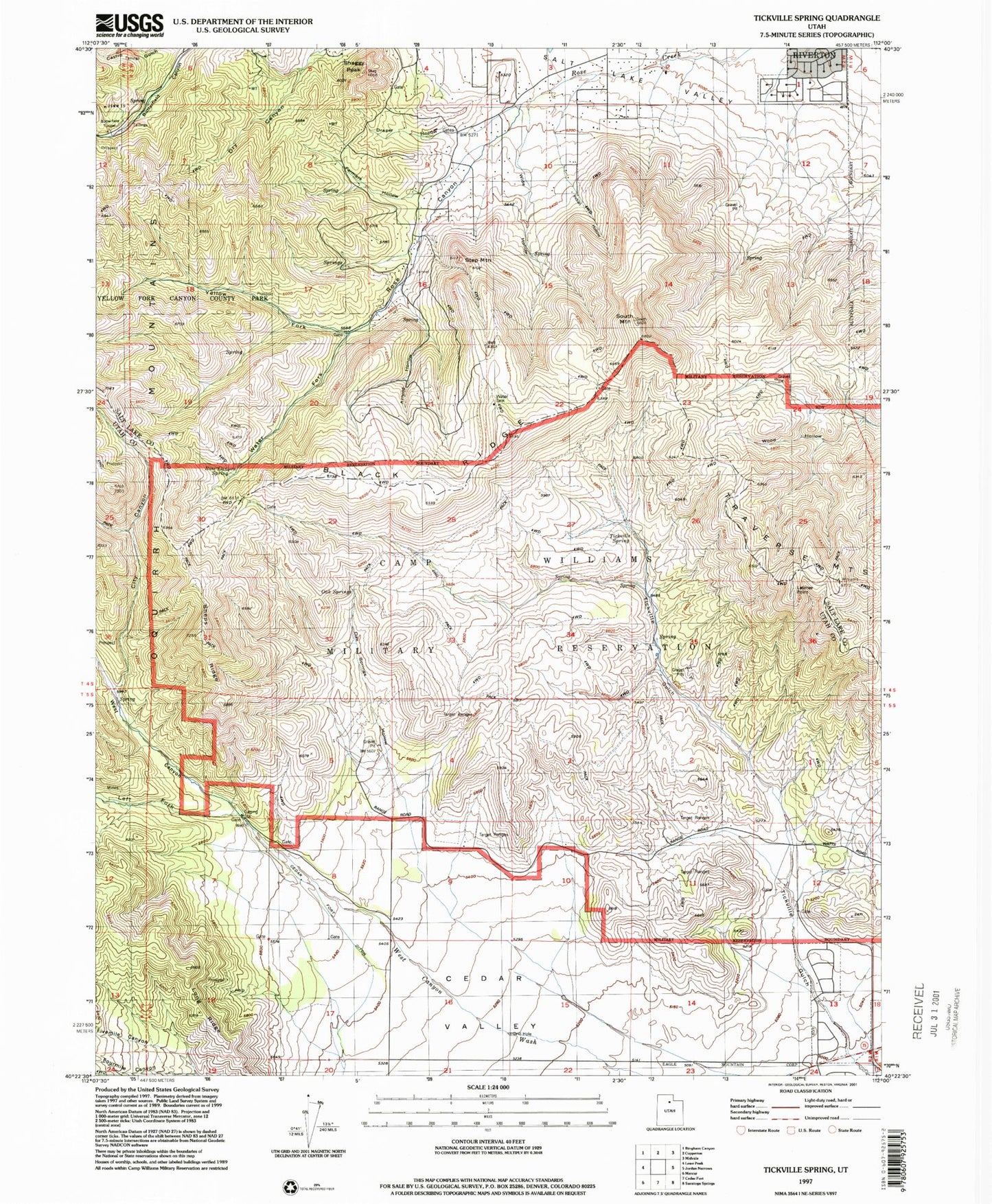 Classic USGS Tickville Spring Utah 7.5'x7.5' Topo Map Image