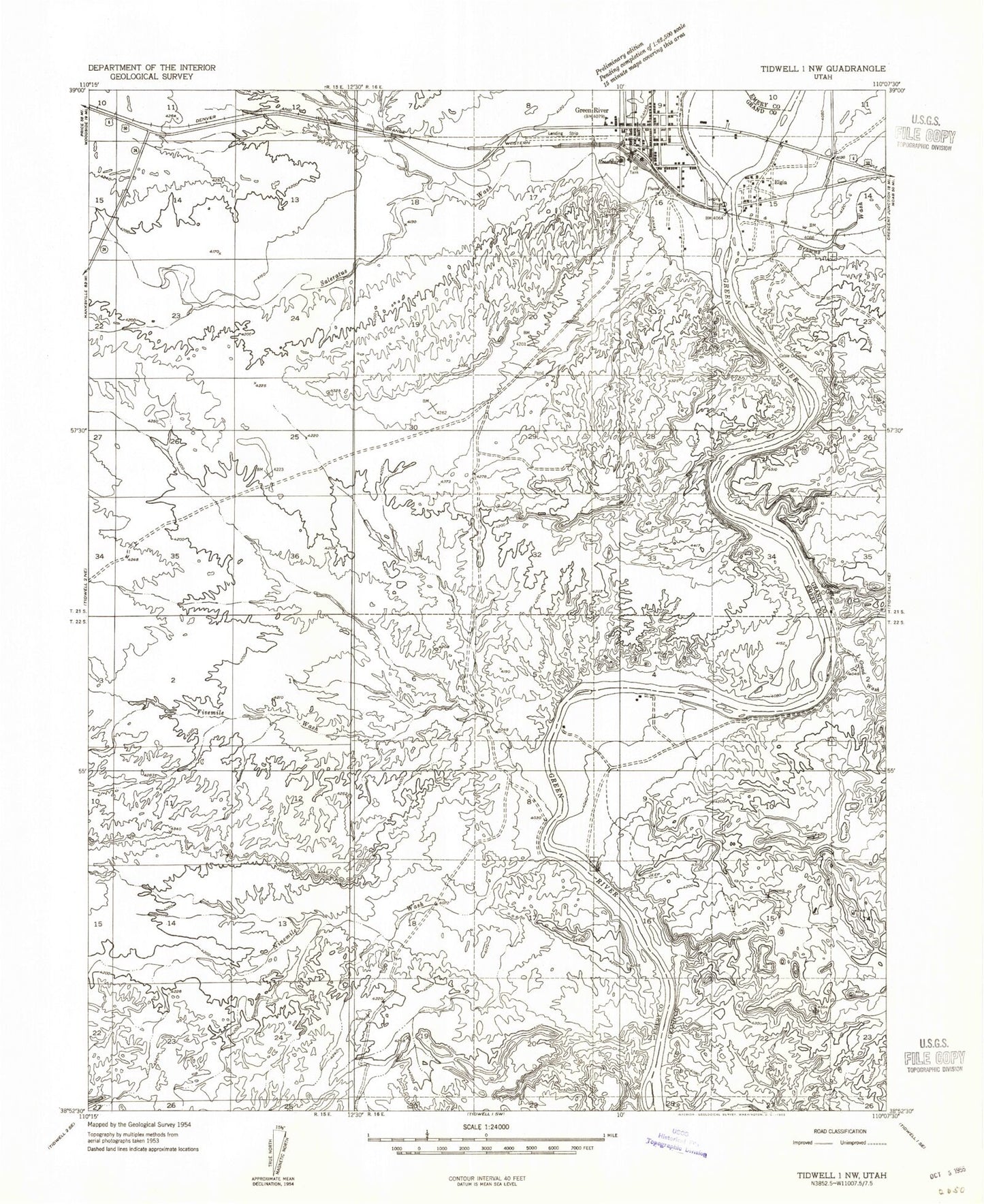 Classic USGS Green River Utah 7.5'x7.5' Topo Map Image
