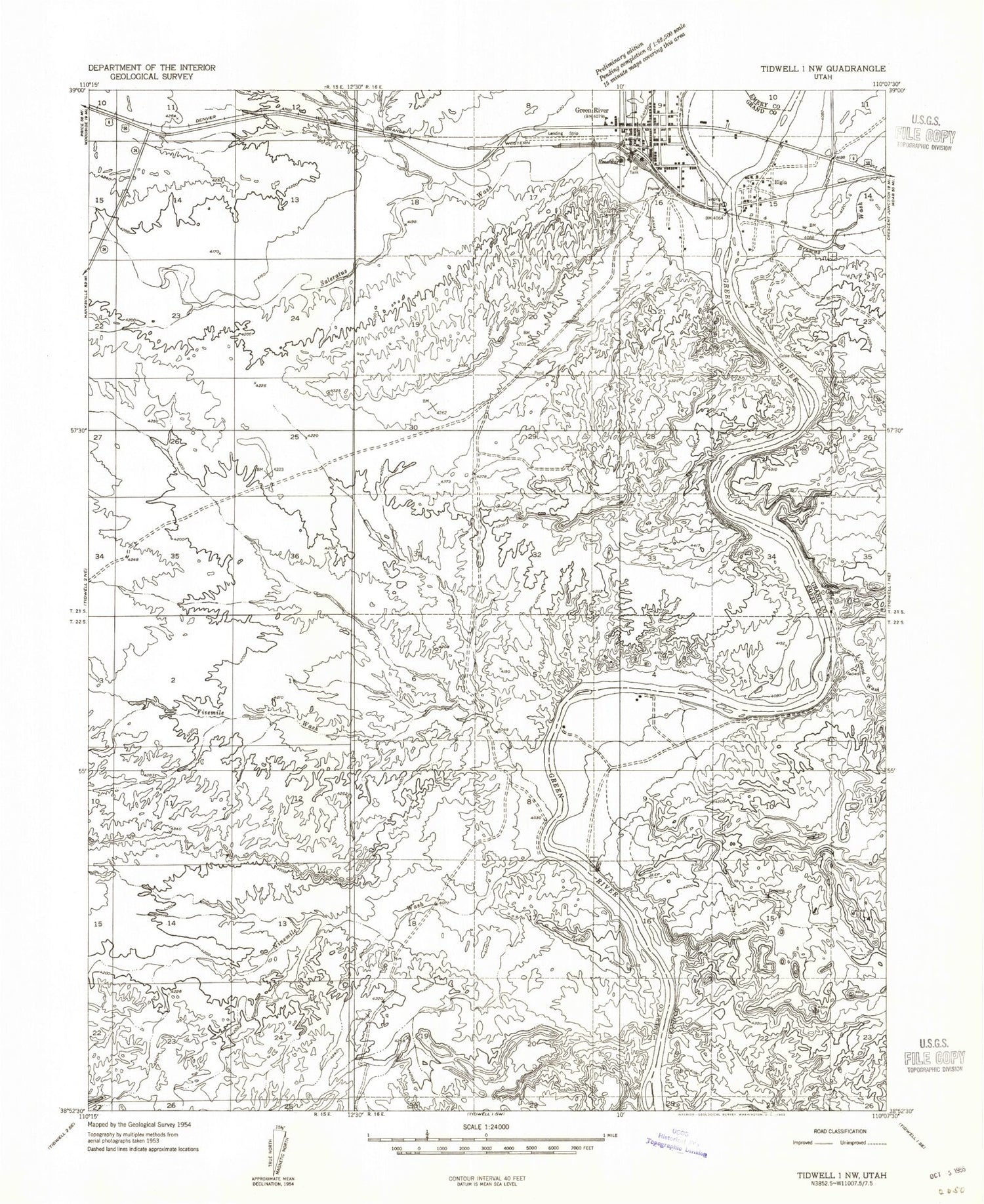 Classic USGS Green River Utah 7.5'x7.5' Topo Map Image