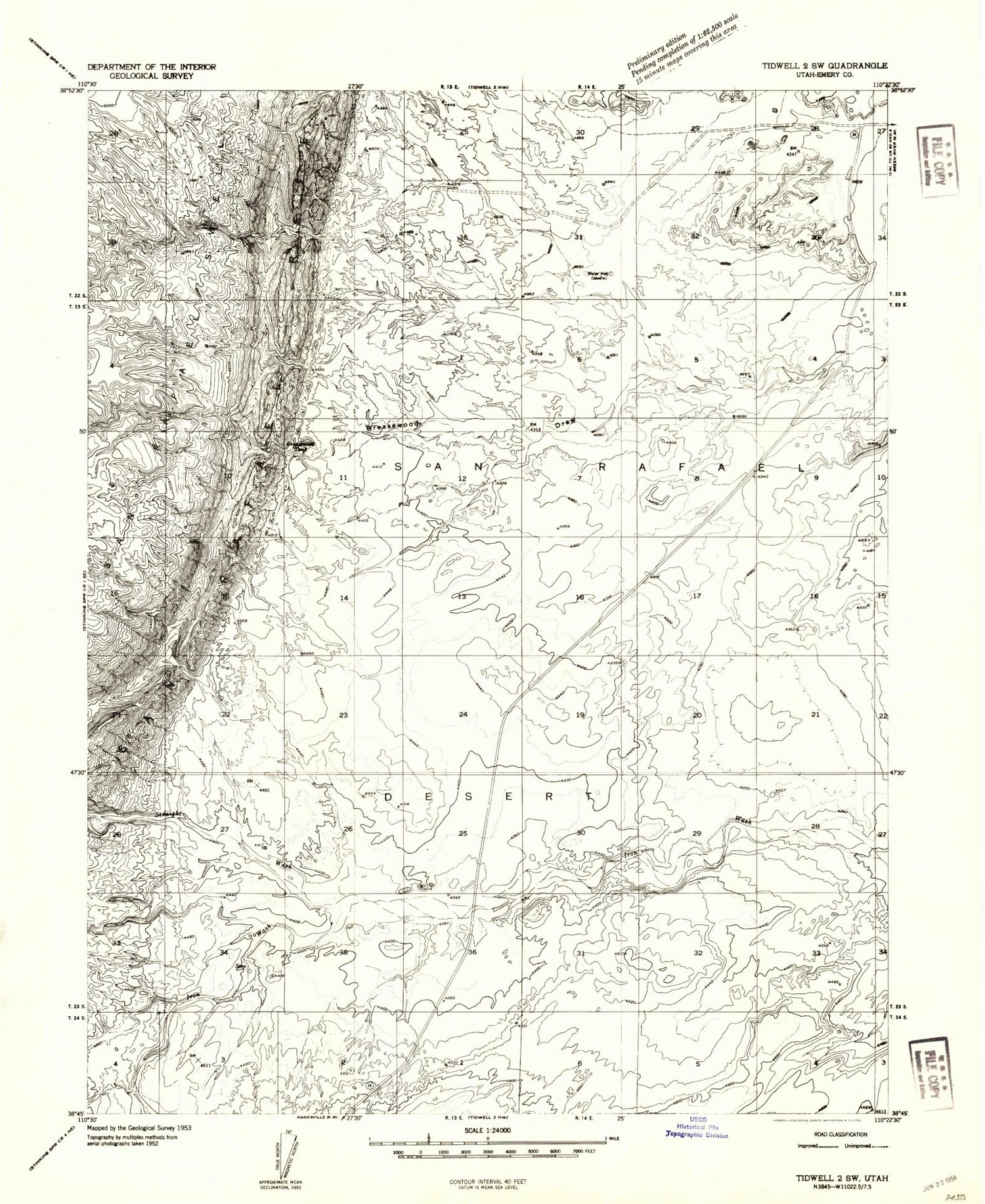 Classic USGS Greasewood Draw Utah 7.5'x7.5' Topo Map Image