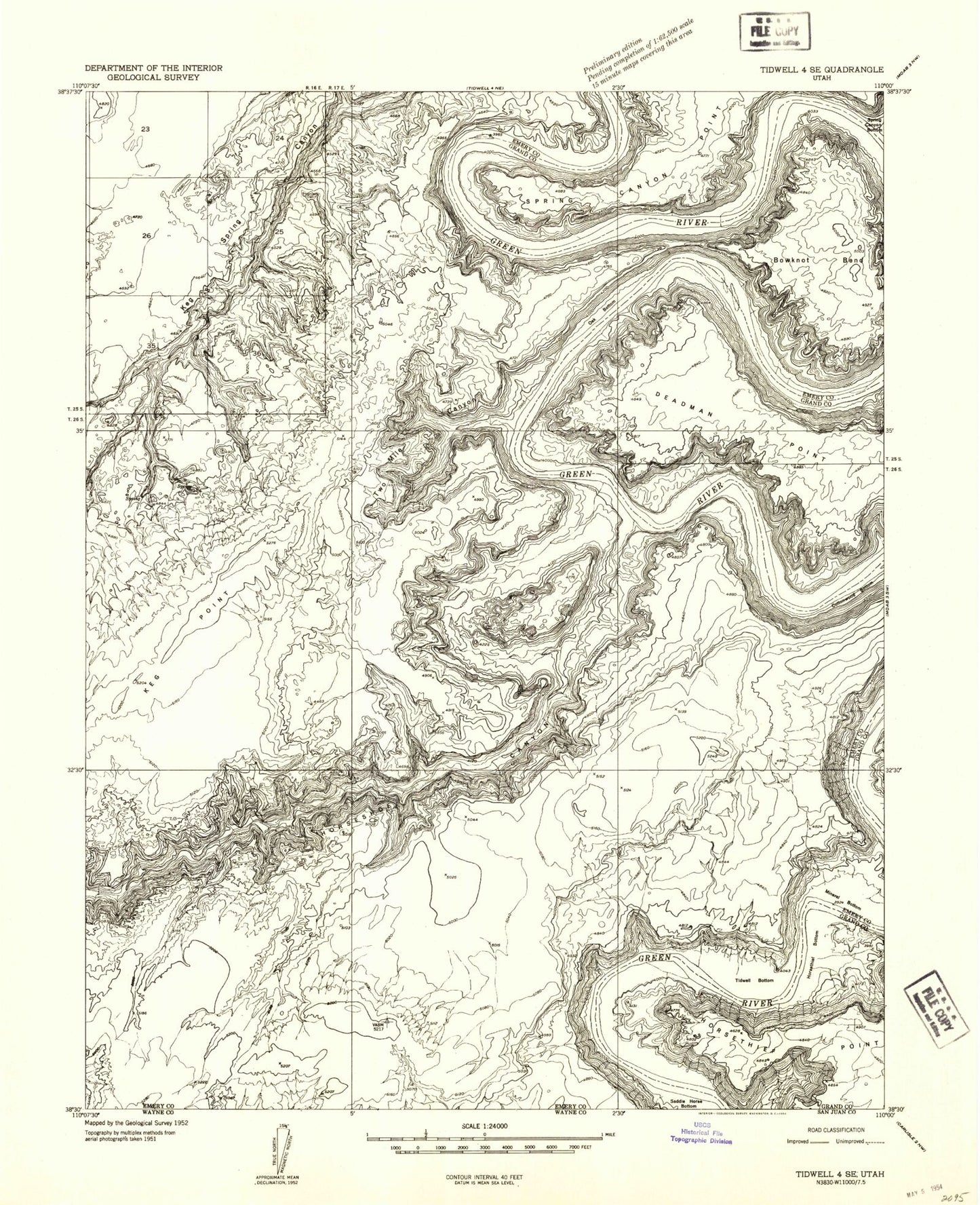 Classic USGS Bowknot Bend Utah 7.5'x7.5' Topo Map Image