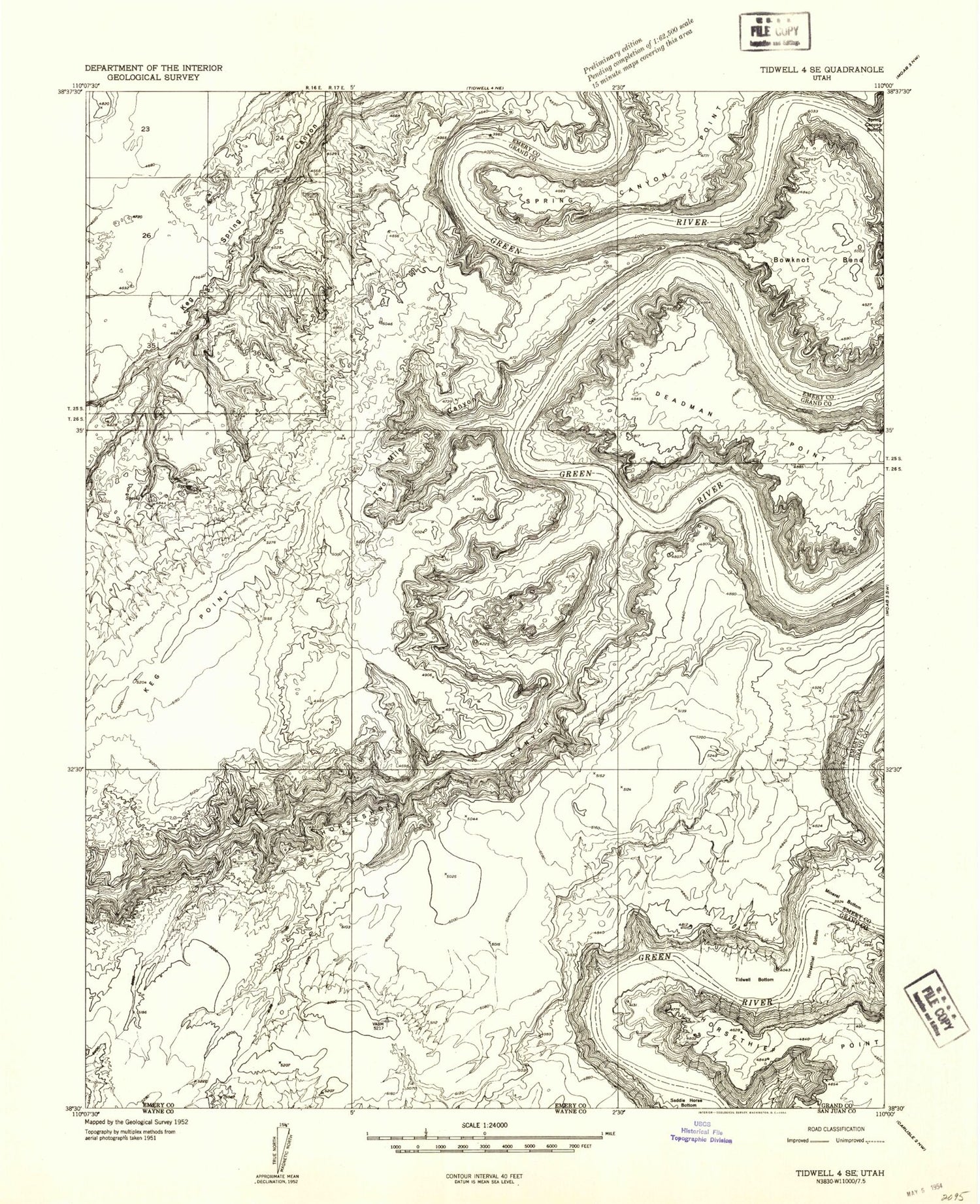 Classic USGS Bowknot Bend Utah 7.5'x7.5' Topo Map Image