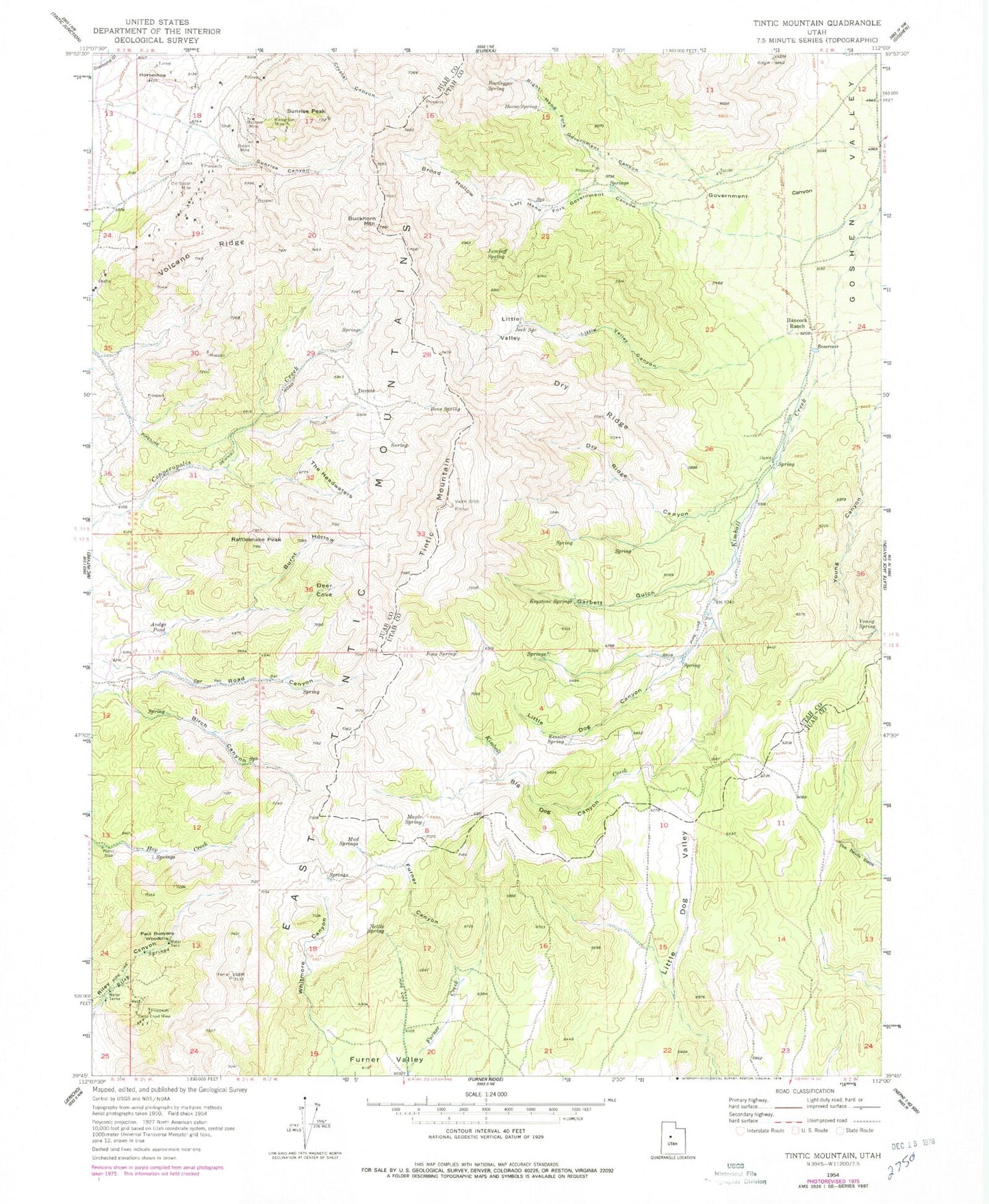 Classic USGS Tintic Mountain Utah 7.5'x7.5' Topo Map Image