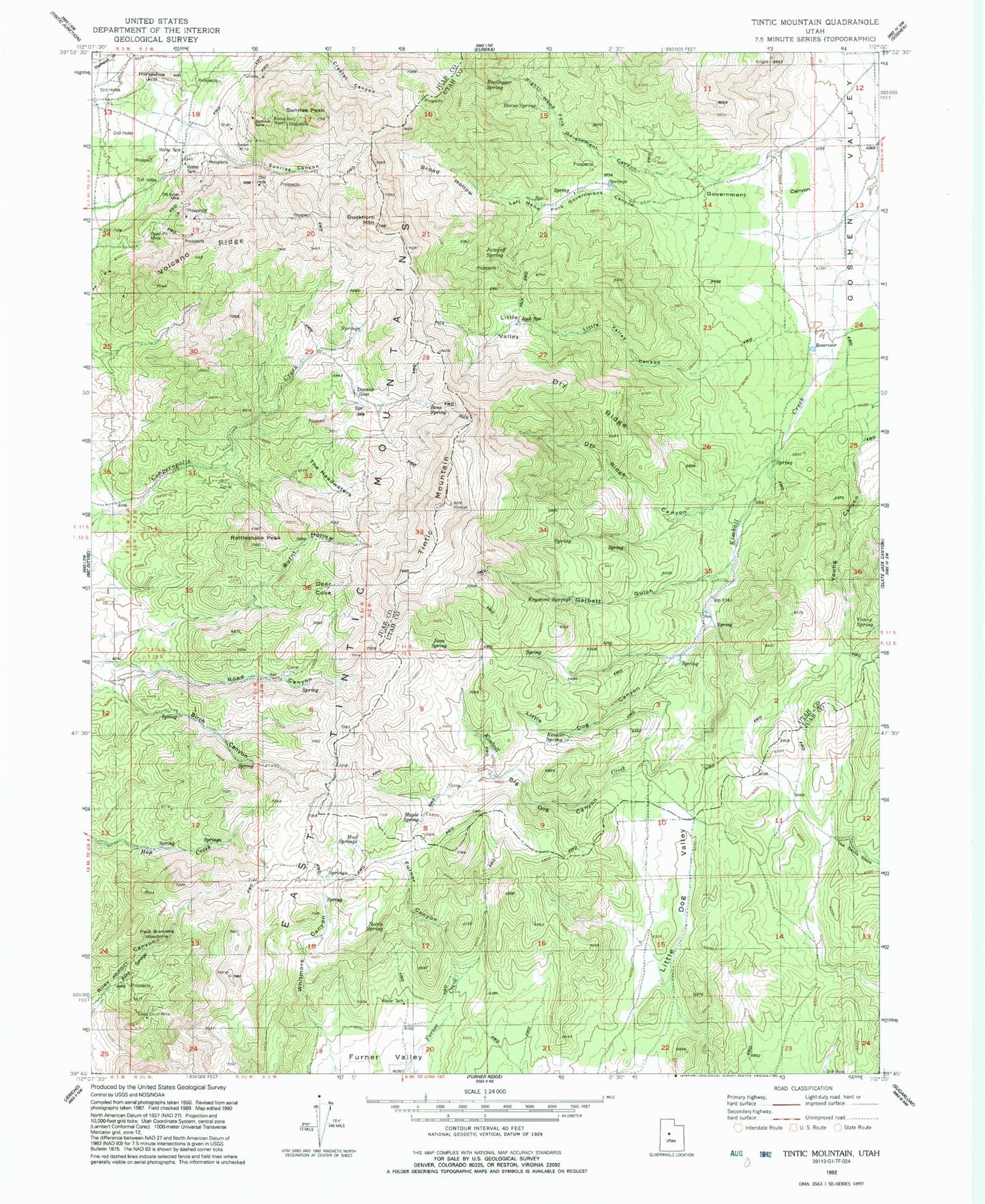 Classic USGS Tintic Mountain Utah 7.5'x7.5' Topo Map Image