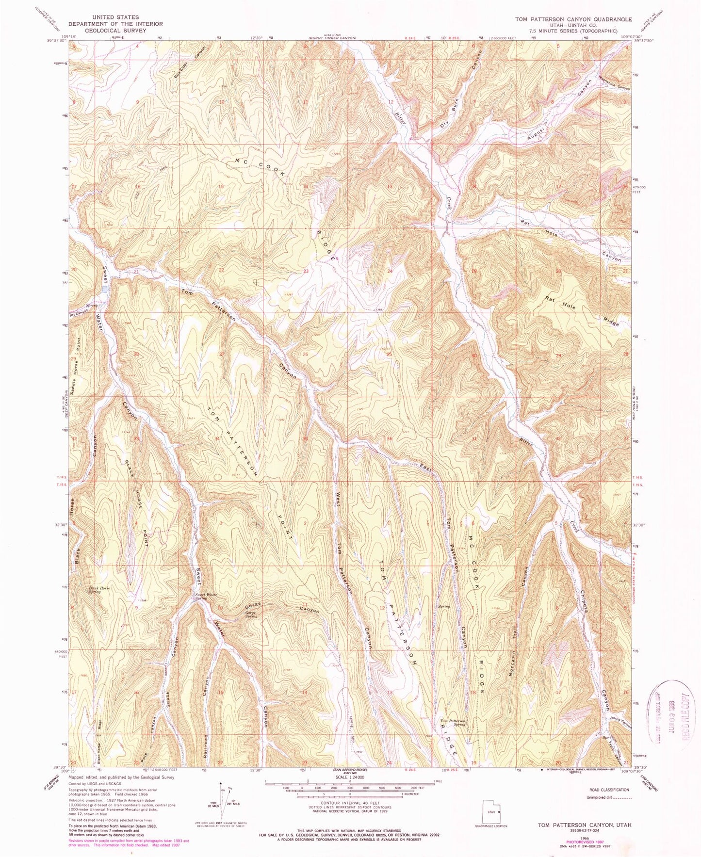 Classic USGS Tom Patterson Canyon Utah 7.5'x7.5' Topo Map Image