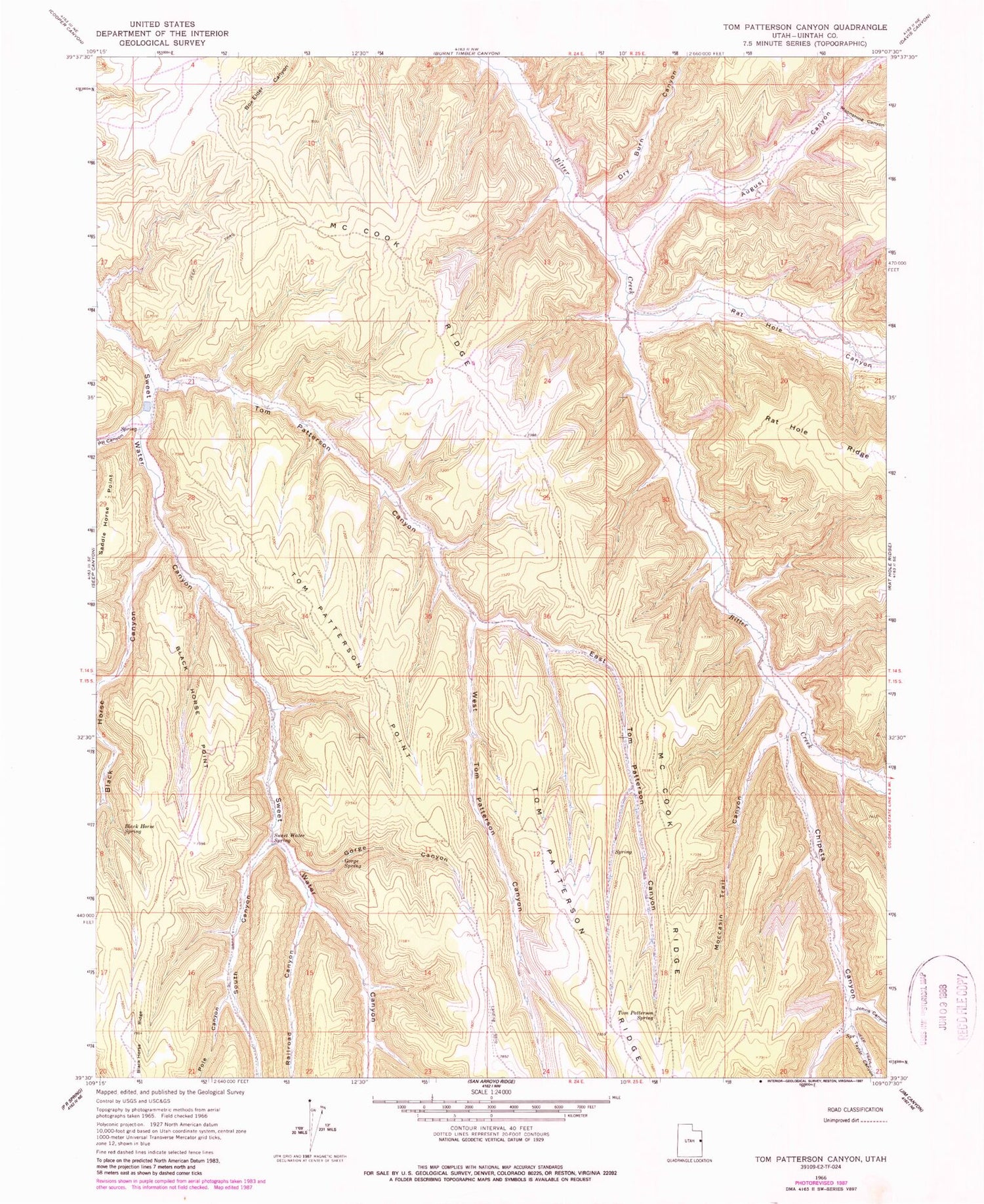 Classic USGS Tom Patterson Canyon Utah 7.5'x7.5' Topo Map Image