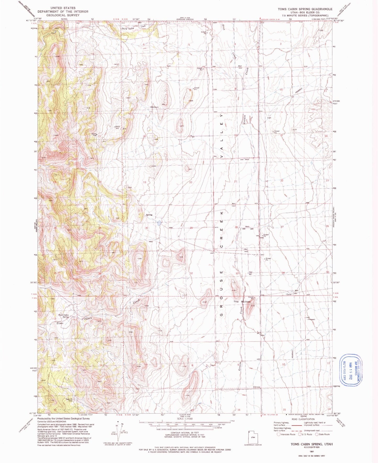 Classic USGS Toms Cabin Spring Utah 7.5'x7.5' Topo Map Image