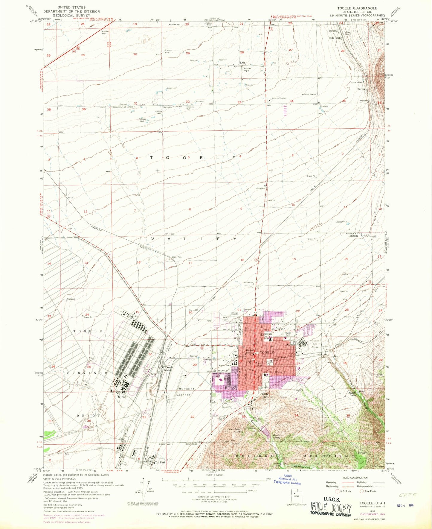 Classic USGS Tooele Utah 7.5'x7.5' Topo Map Image