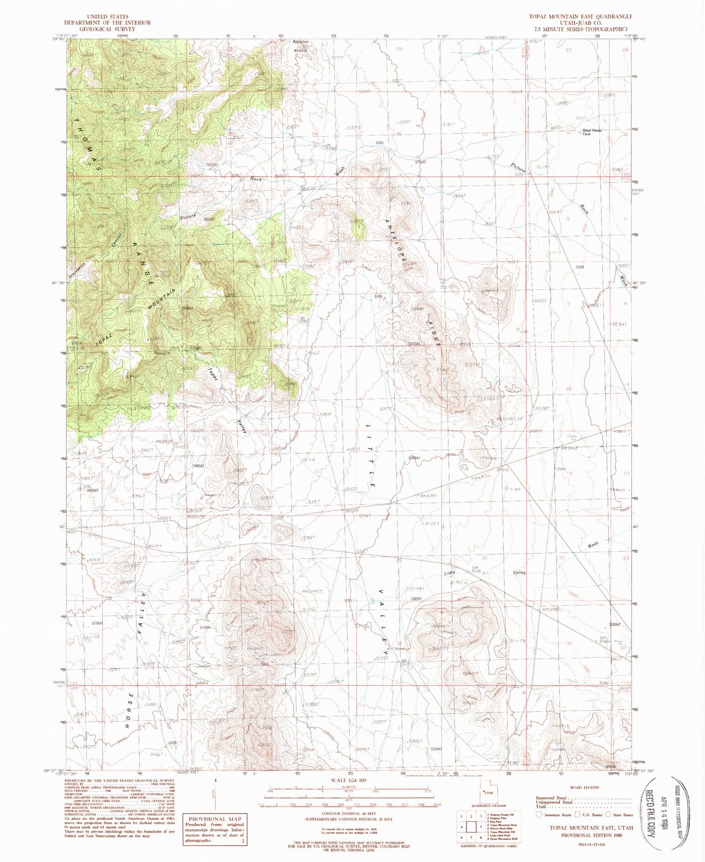 Classic USGS Topaz Mountain East Utah 7.5'x7.5' Topo Map Image