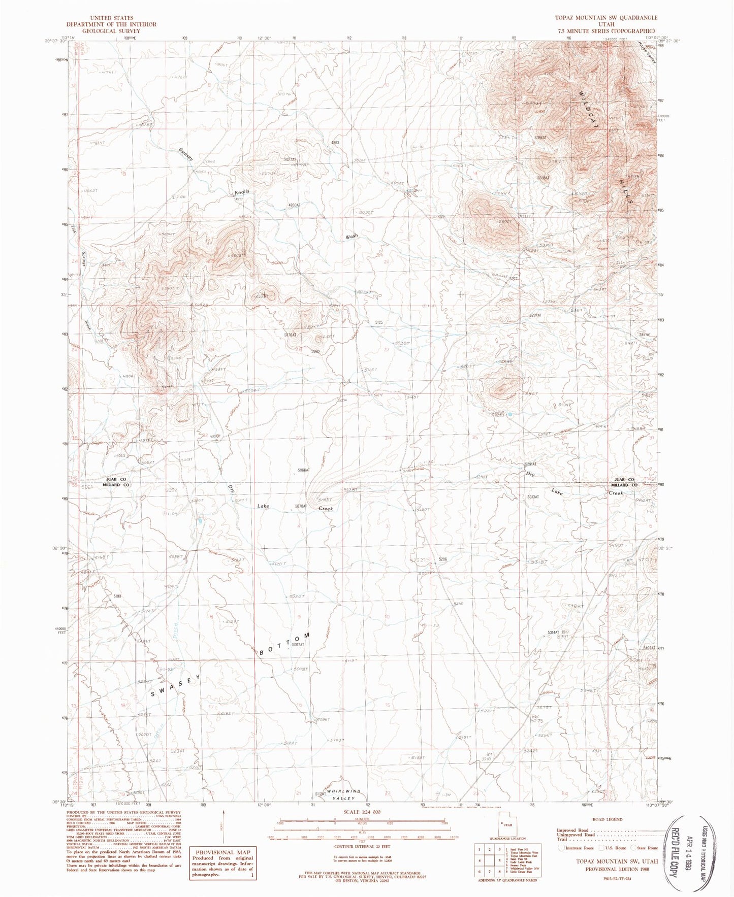 Classic USGS Topaz Mountain SW Utah 7.5'x7.5' Topo Map Image