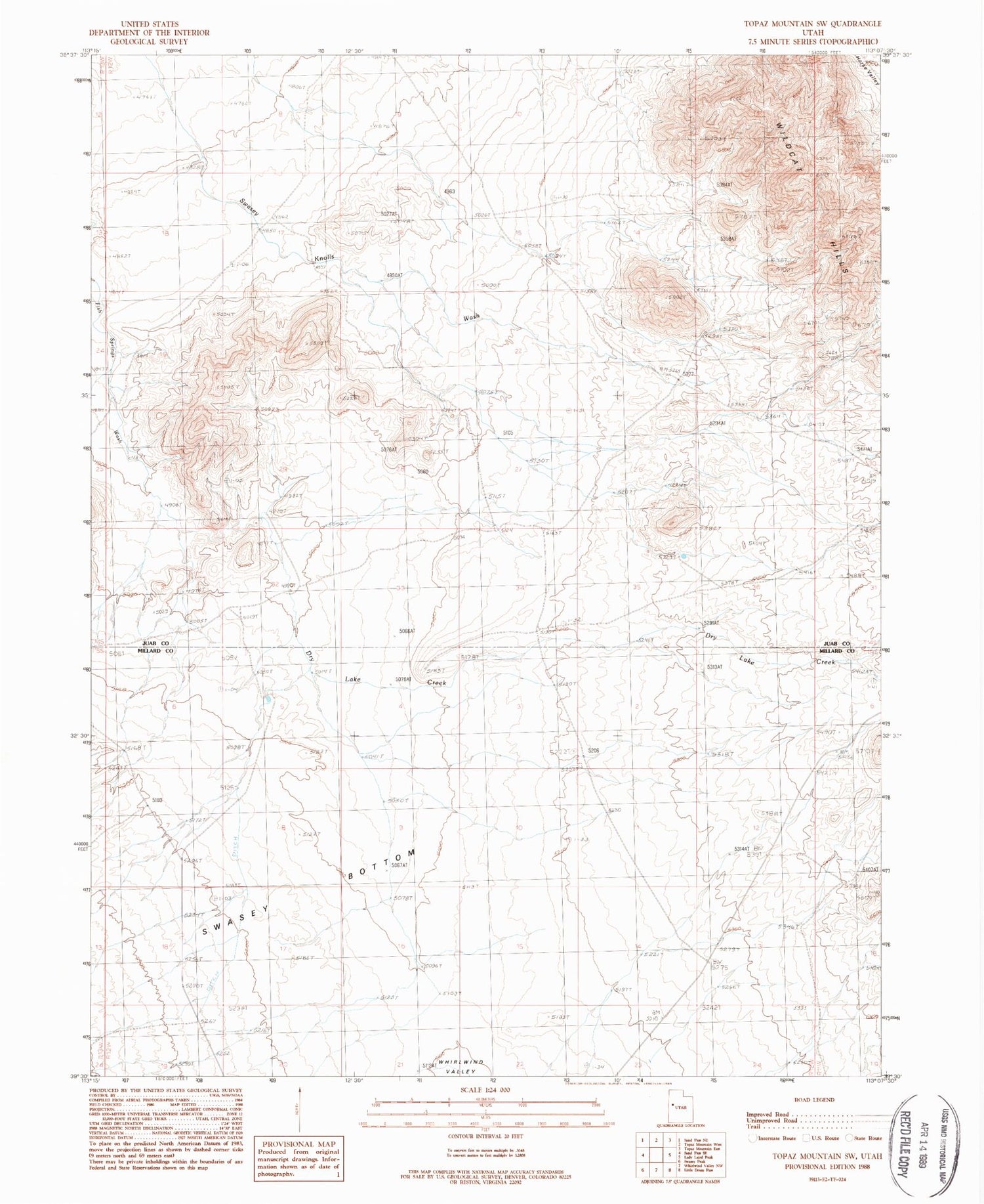Classic USGS Topaz Mountain SW Utah 7.5'x7.5' Topo Map Image