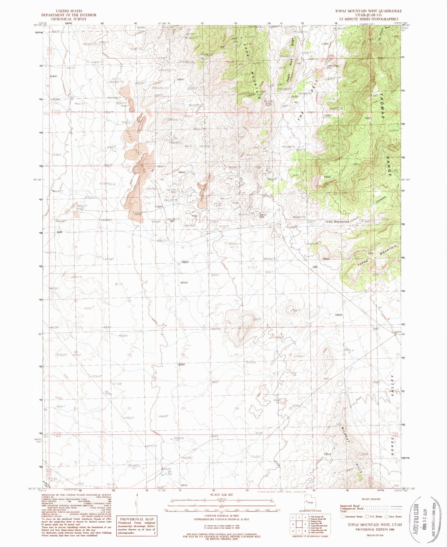 Classic USGS Topaz Mountain West Utah 7.5'x7.5' Topo Map Image